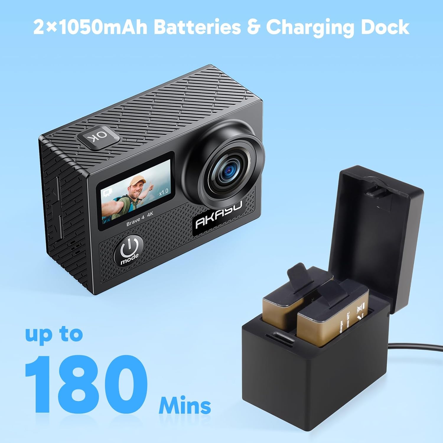 AKASO Brave 4 4K30fps 20MP WiFi Action Camera Ultra Hd with EIS 131ft Waterproof Camera…: Infographics