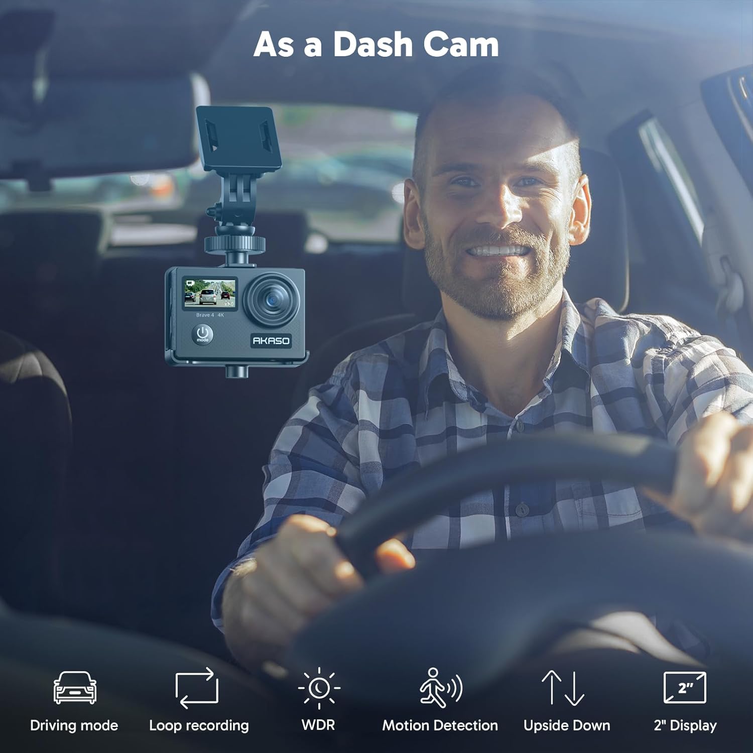 Demonstrates how the product functions as a dash cam in a vehicle, showcasing its practical application for in-car recording. Highlights multiple features of the dash cam to show its versatility and…