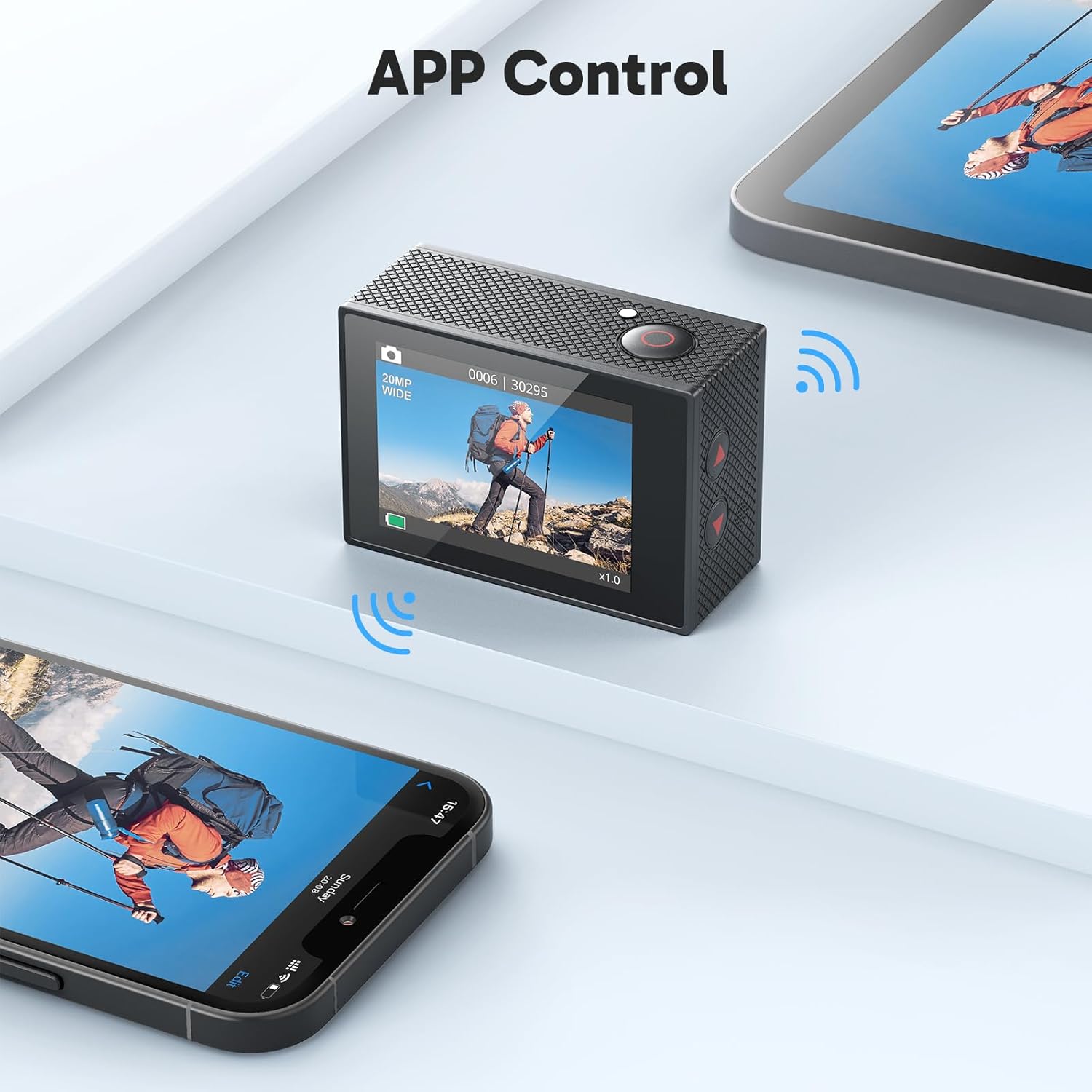 Demonstrates that the camera can be controlled remotely via a smartphone app, enhancing convenience and functionality for users.