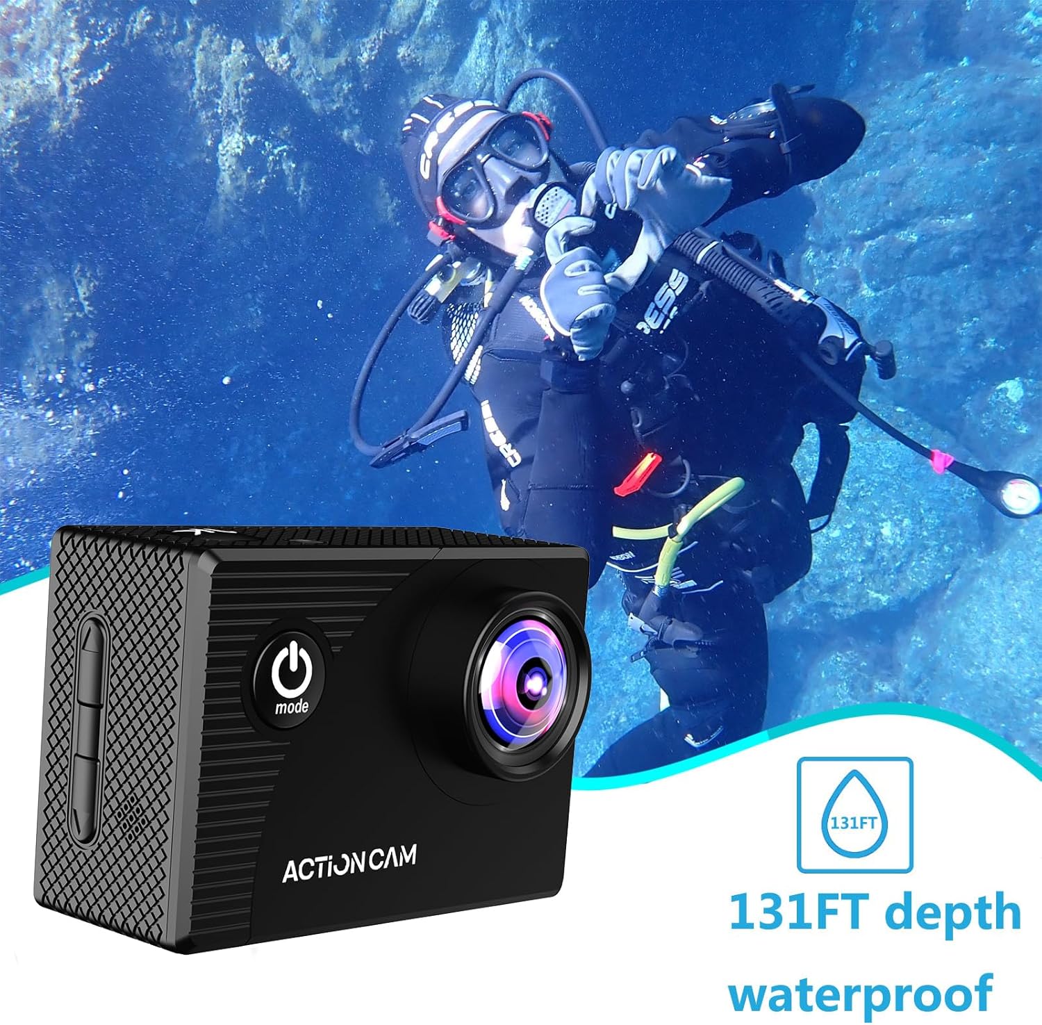 Action Camera 1080P 30fps Sports Camera 40m/131ft Underwater Waterproof with 2 Batteries…: Infographics