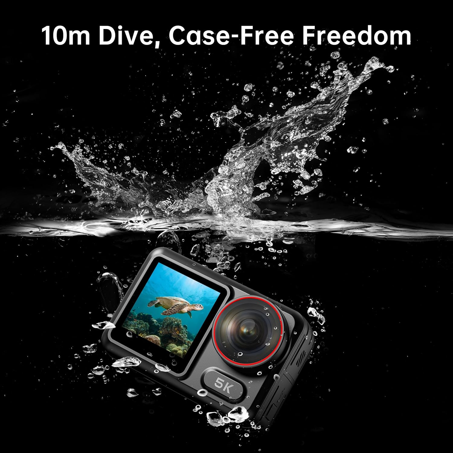 Highlights the camera's ability to be used underwater without a case, emphasizing its waterproof feature for underwater photography.