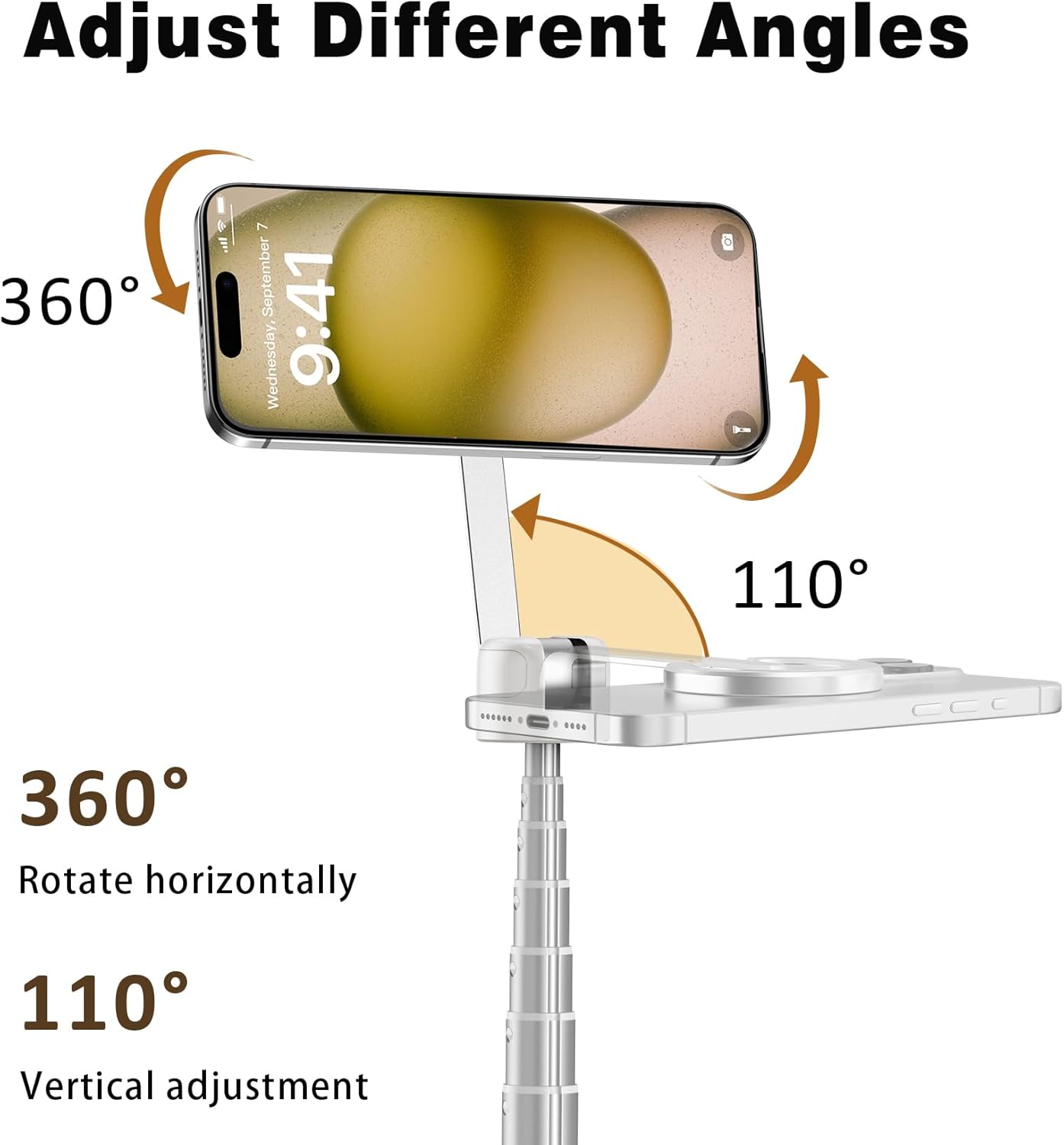 Demonstrates the product's flexibility in adjusting to different viewing angles, highlighting its versatility for various use cases.