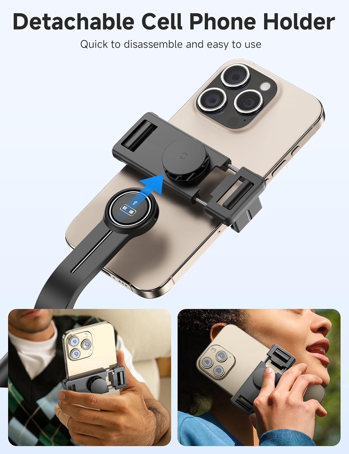 Highlights the product's detachable and easy-to-use design, emphasizing convenience for users.