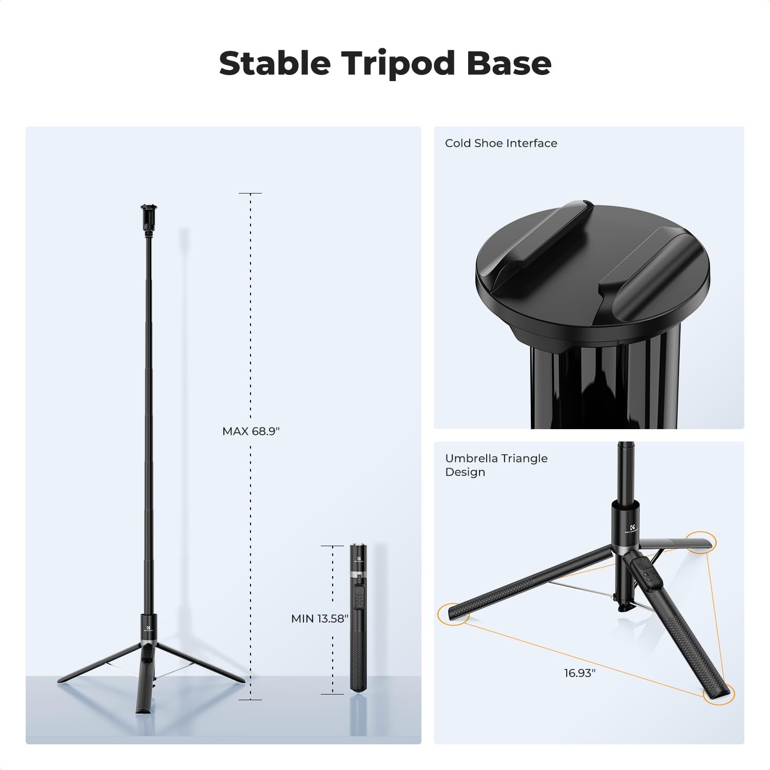 Highlights the key features and design elements of the tripod, emphasizing its stability, compatibility, and versatility.