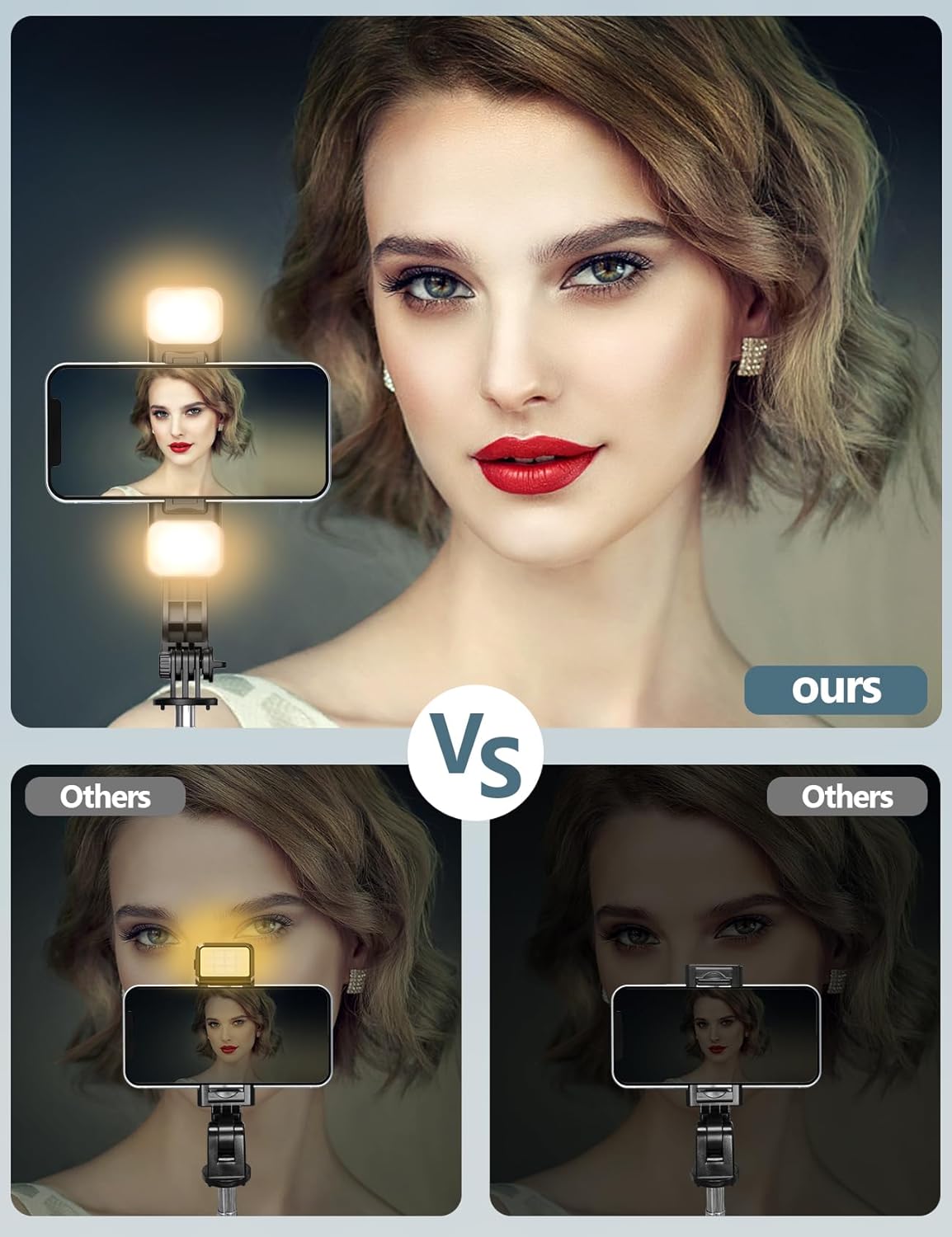 Demonstrates the superior lighting quality of the product compared to competitors for better selfies and video calls.