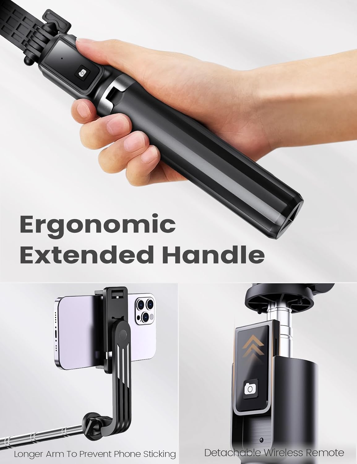 Highlights the product's ergonomic design with an extended handle for improved comfort and usability.