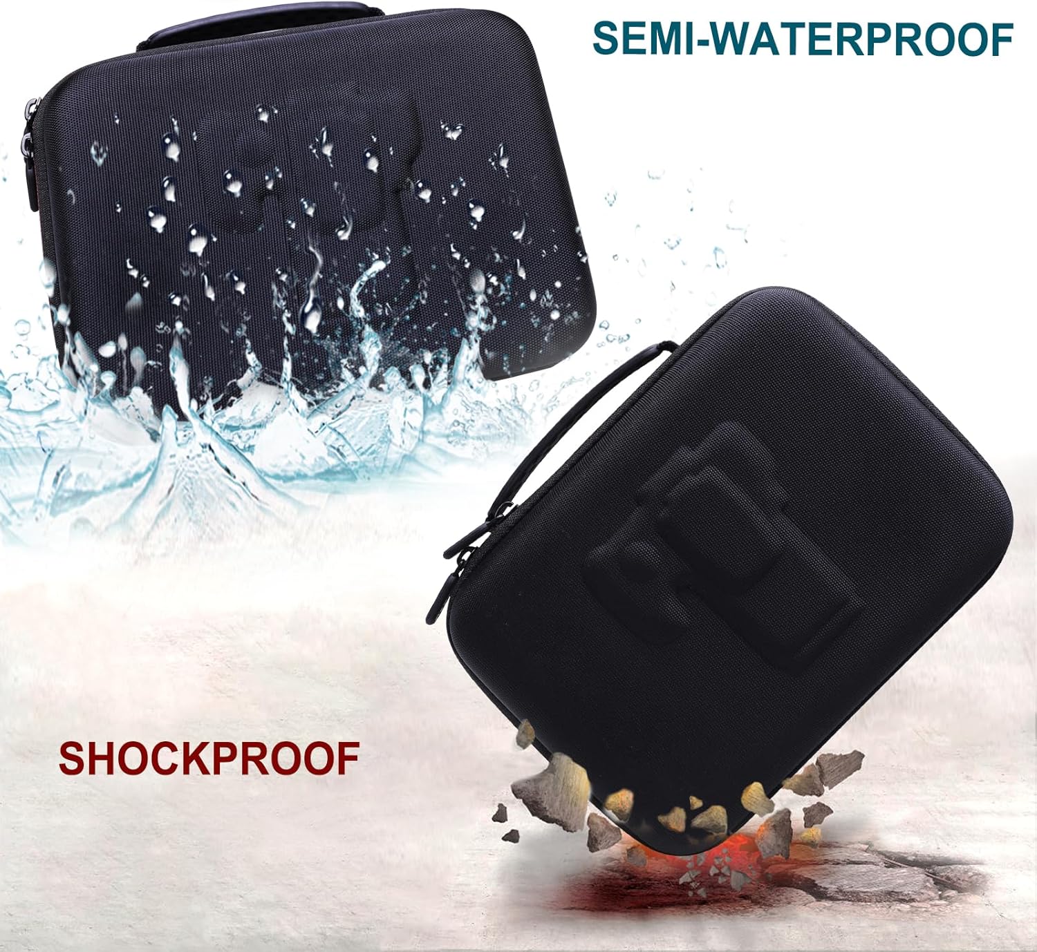 Highlights the product's durability features to reassure customers about its ability to protect contents from water and impact damage.