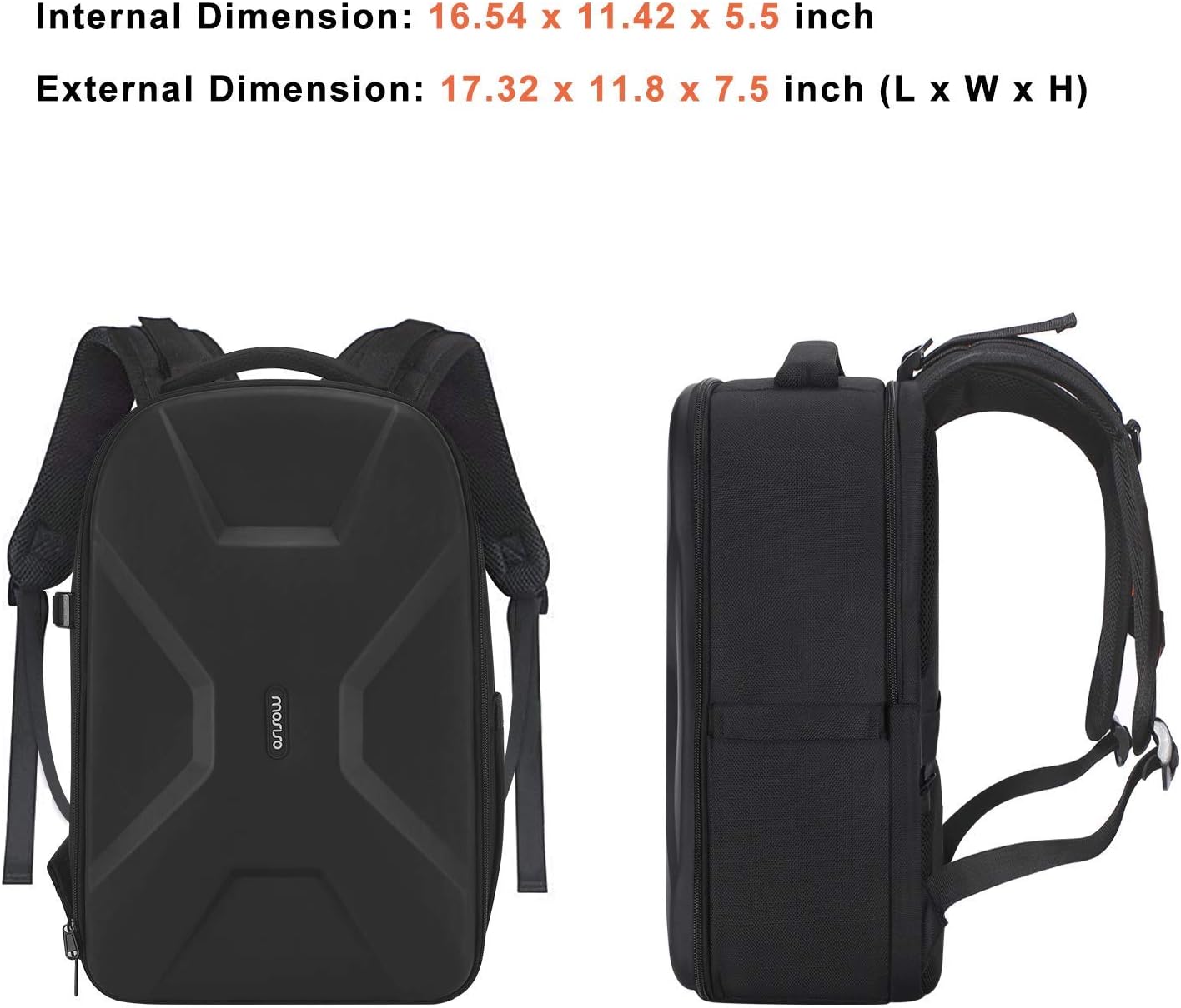 Provides precise measurements of the backpack's internal and external dimensions to help shoppers understand its capacity and fit.
