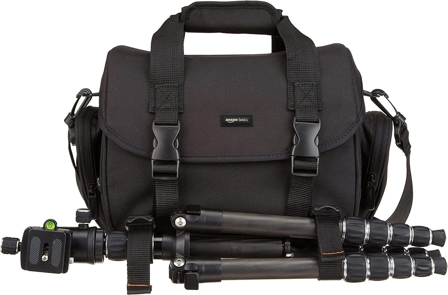 Shows the complete package a customer receives, including the camera bag and a compatible tripod, to demonstrate value and readiness for use.