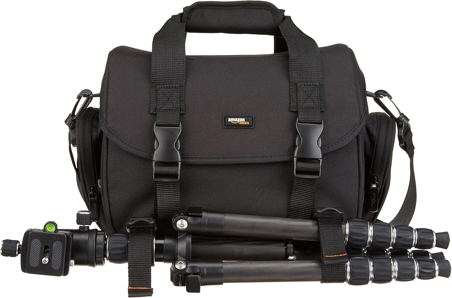 Shows the complete package a customer receives, including the camera bag and a compatible tripod, to demonstrate value and readiness for use.