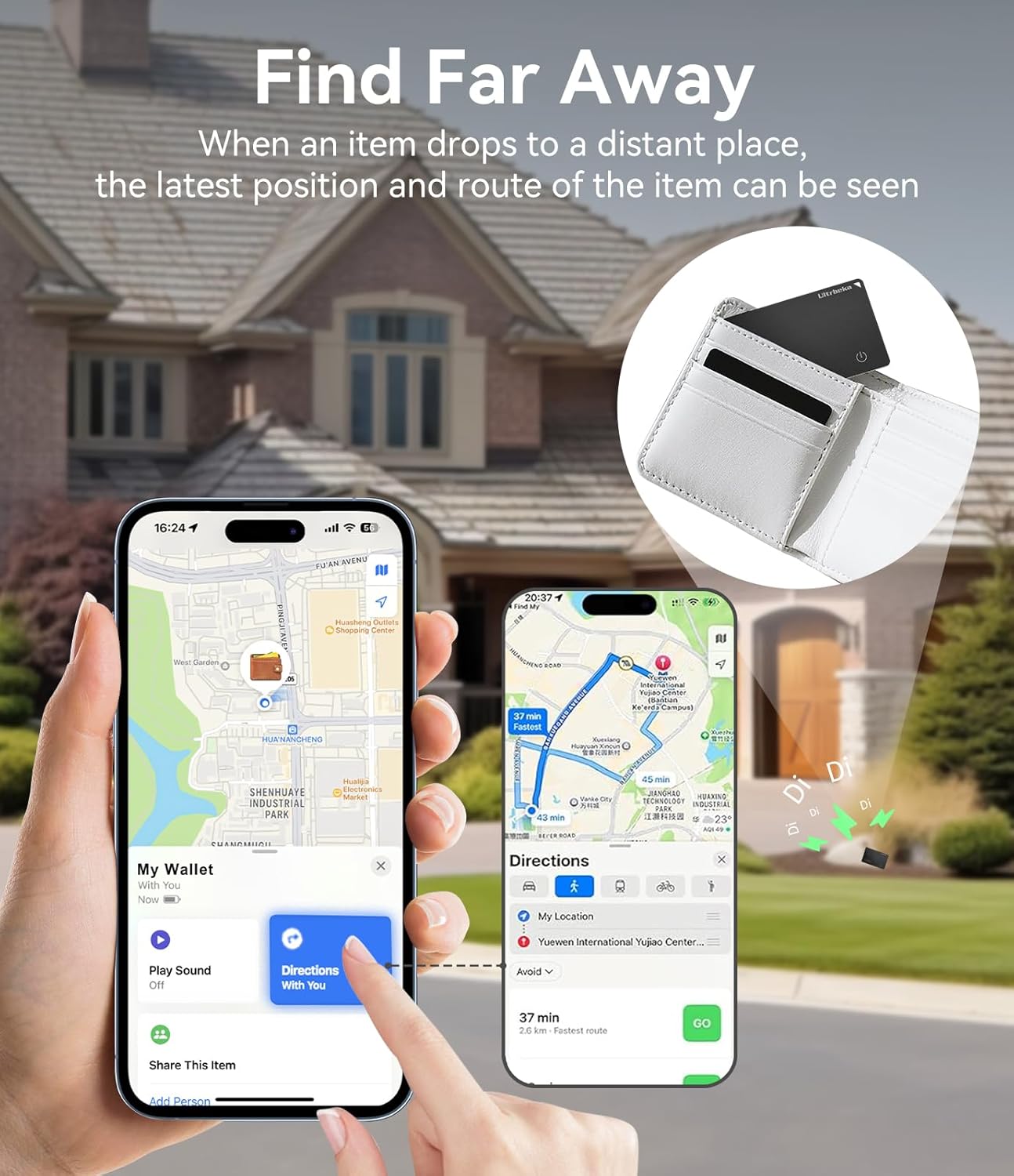 Demonstrates the product's ability to locate lost items at a distance, providing peace of mind to users concerned about misplacing valuable belongings.