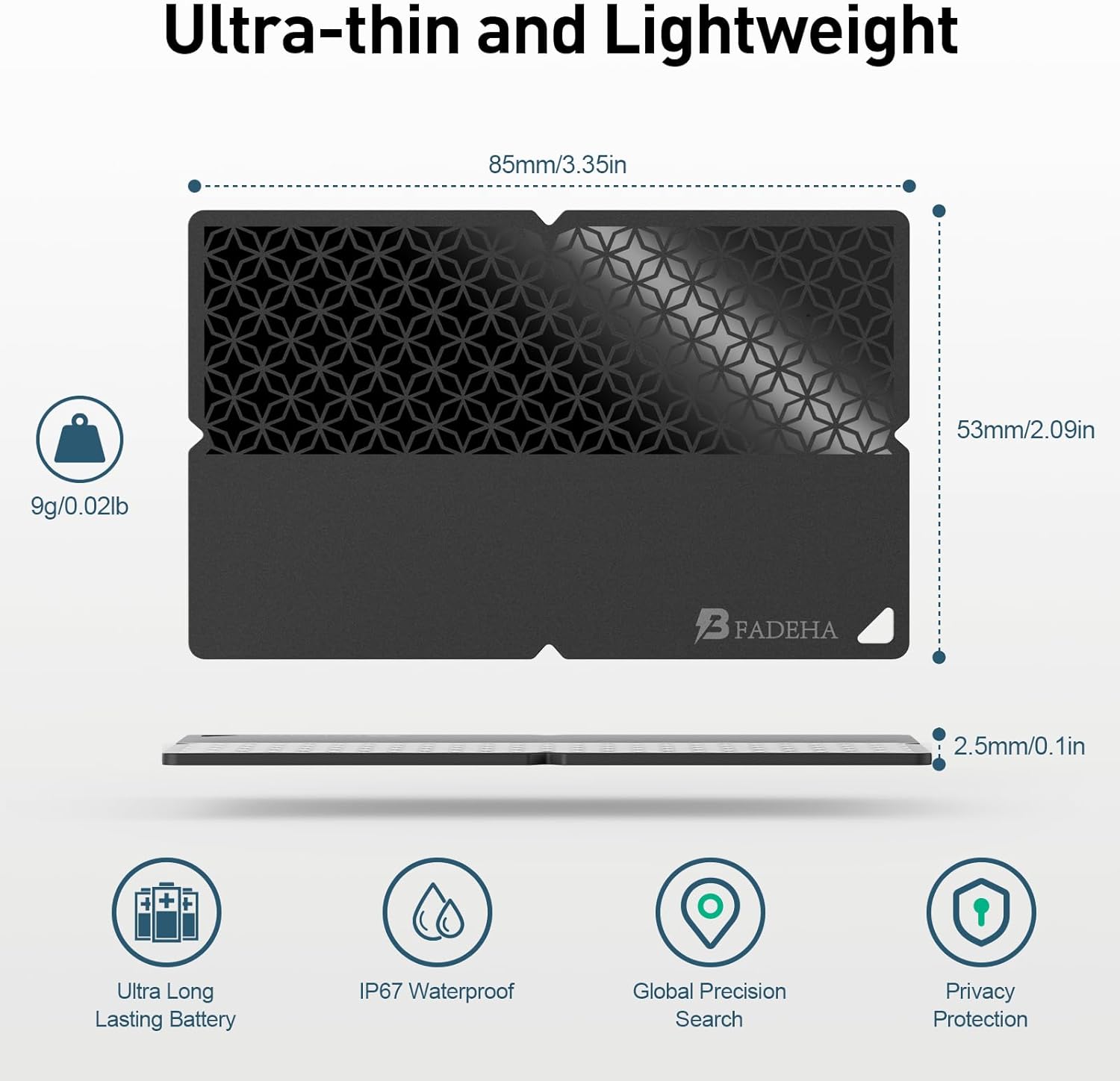 Highlights multiple key features of the product to showcase its versatility and advanced capabilities. Provides exact measurements and weight to emphasize the product's compact and lightweight design.