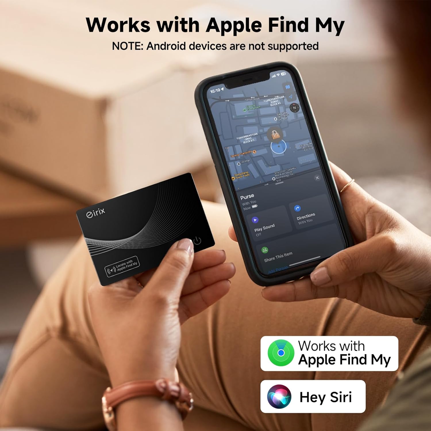 Demonstrates that the product is compatible with Apple's Find My feature, reassuring customers about its tracking capabilities and integration with Apple devices.