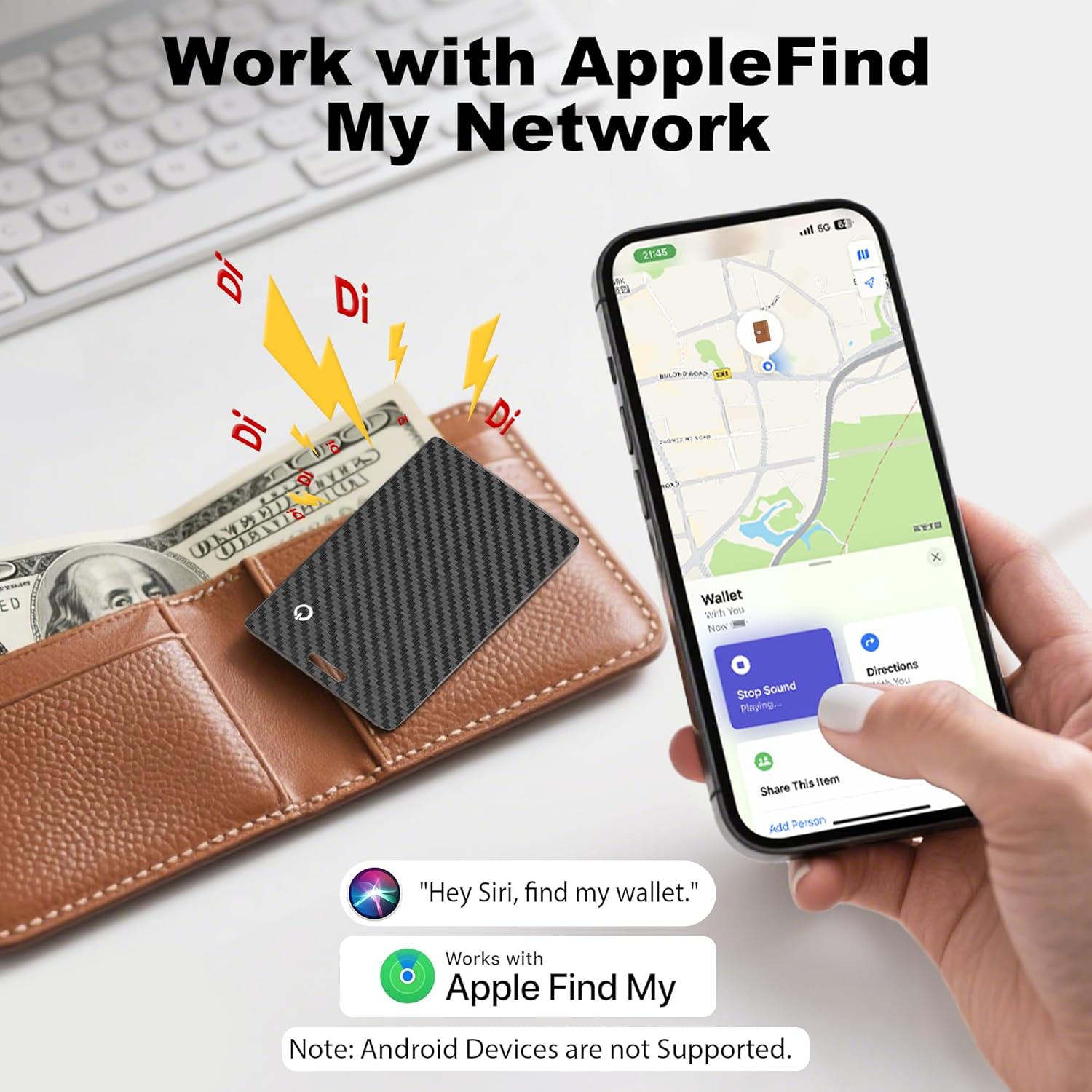 [Apple MFi Certified] Wallet Tracker Card with Apple Find My (iOS Only) Rechargeable Air…: Infographics