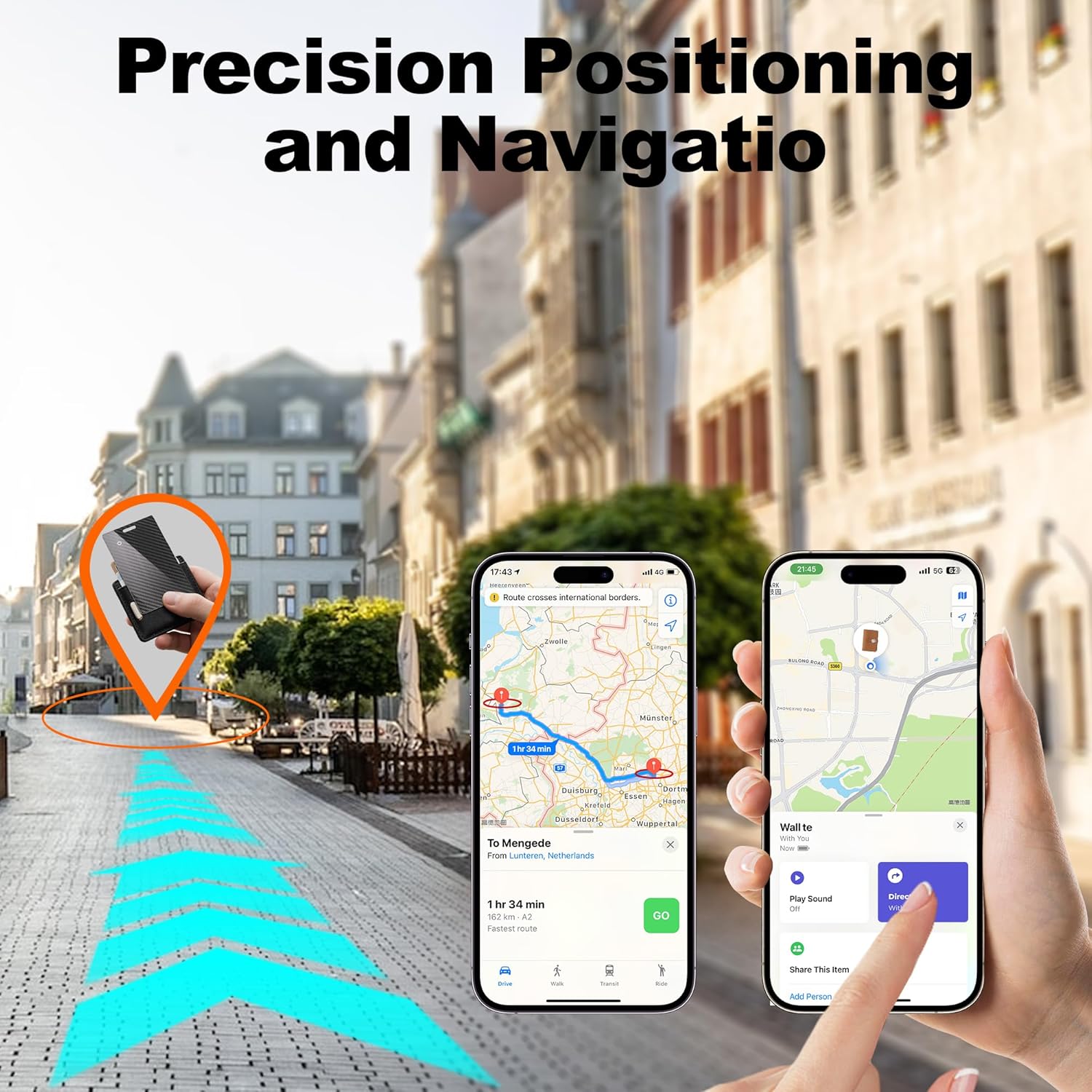 Showcases the product's ability to provide precise location tracking and navigation assistance, highlighting its usefulness for travel and wayfinding.
