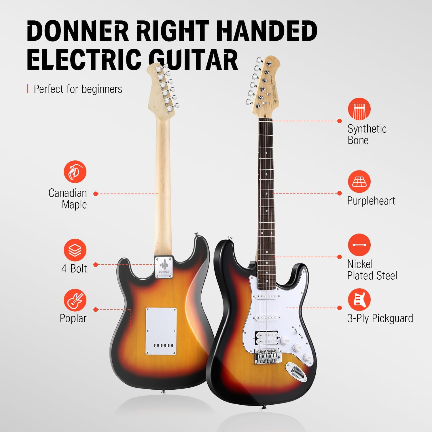 Highlights the key materials and parts of the guitar to inform potential buyers about its construction and quality.