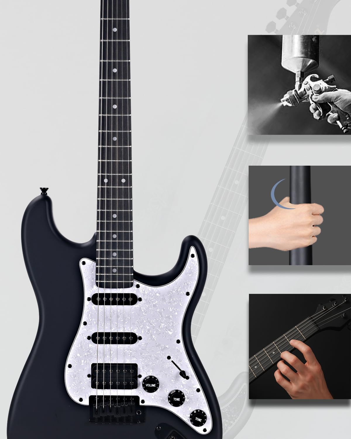 Demonstrates different ways to interact with and play the guitar, showcasing its versatility as an instrument.