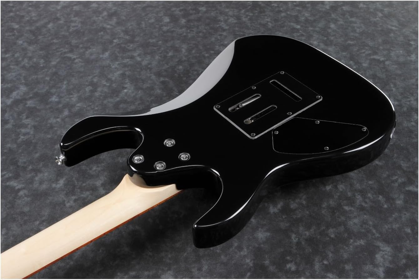 Showcases the sleek design and construction of the electric guitar body, highlighting its smooth contours and hardware placement.