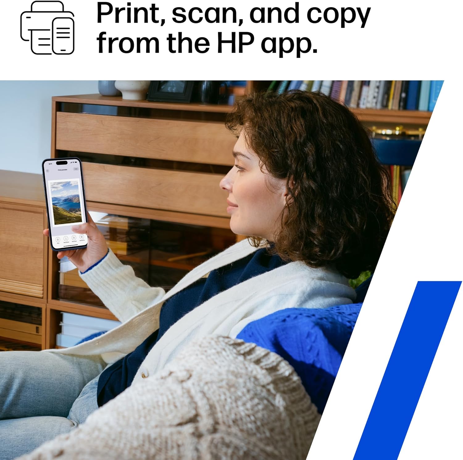 Demonstrates how to use the HP app for printing, scanning, and copying from a mobile device. Shows the versatility of the HP app for various printing tasks that can be done from a smartphone.