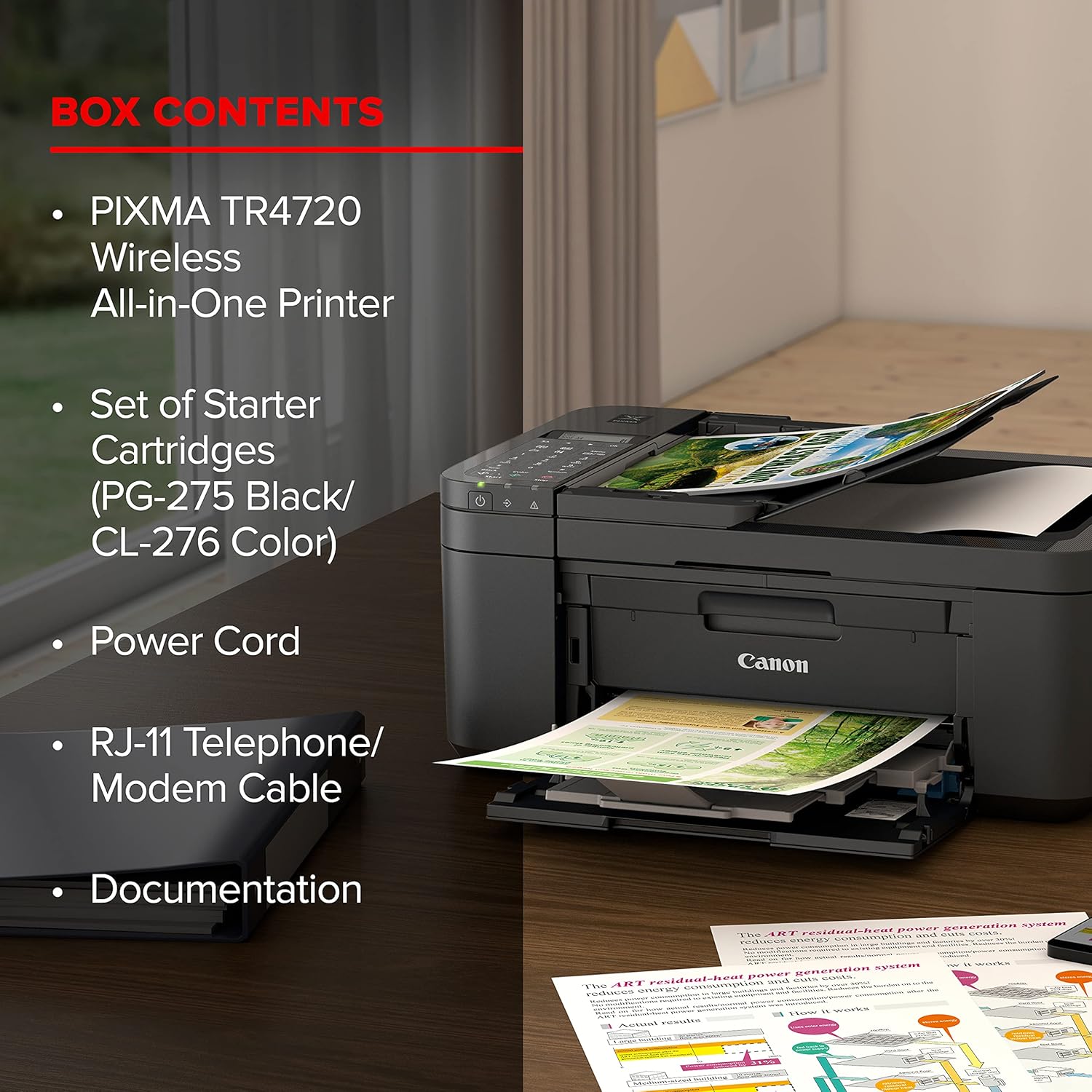 Shows all items included with the printer purchase to inform customers of the complete package they will receive.
