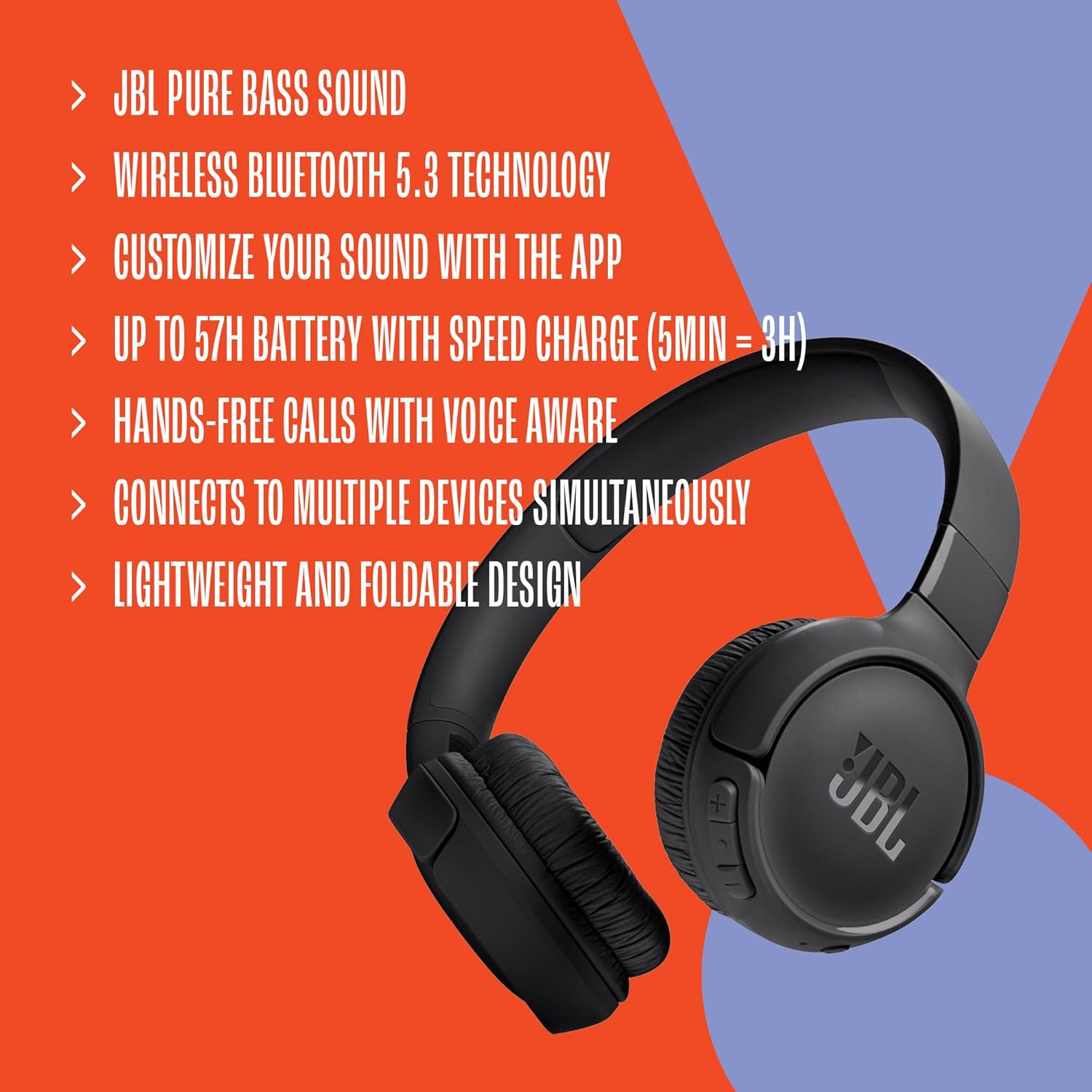 Highlights multiple key features and benefits of the JBL headphones to showcase its versatility and advanced capabilities.