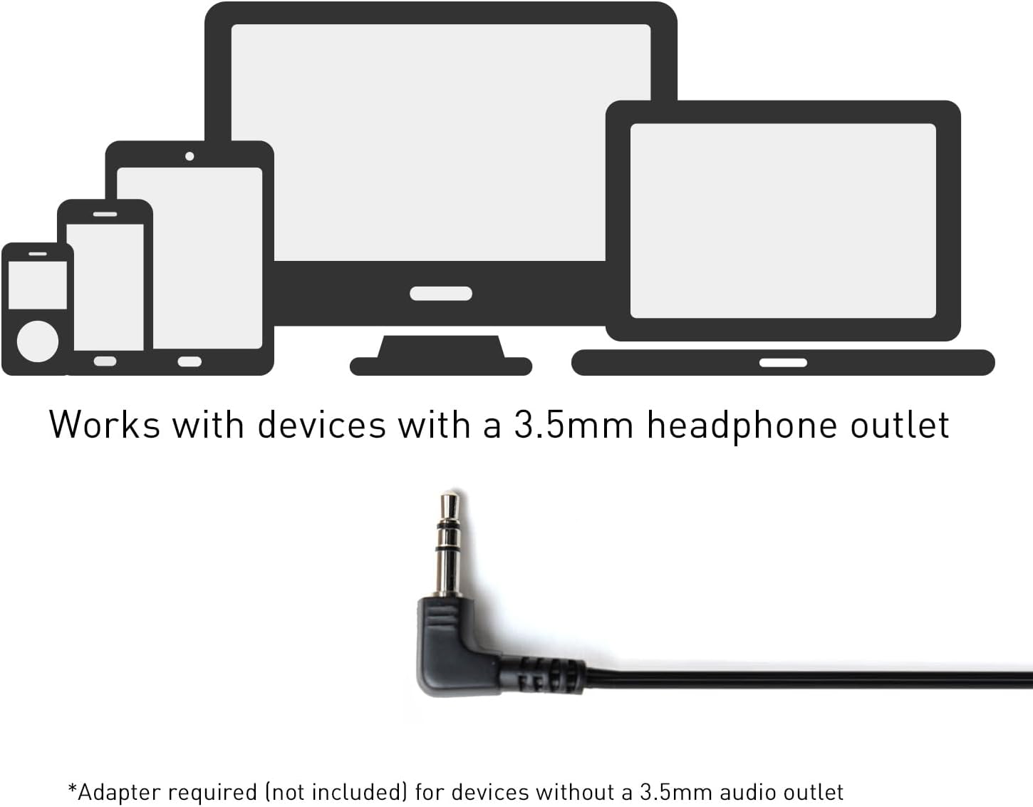 Shows that the product is compatible with a wide range of devices that have a 3.5mm headphone outlet.