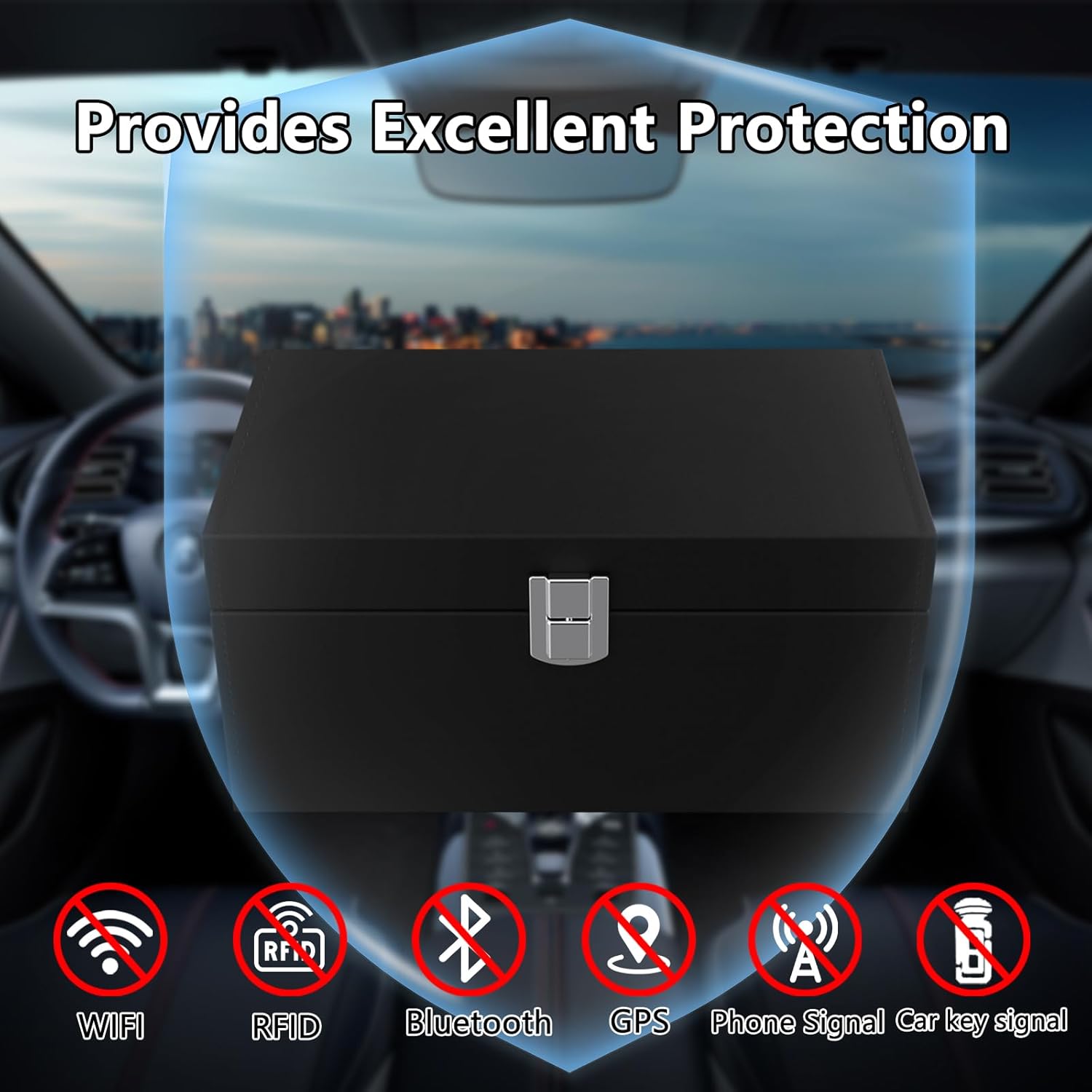 Highlights the product's ability to block various wireless signals, providing excellent protection for the user's privacy and security.