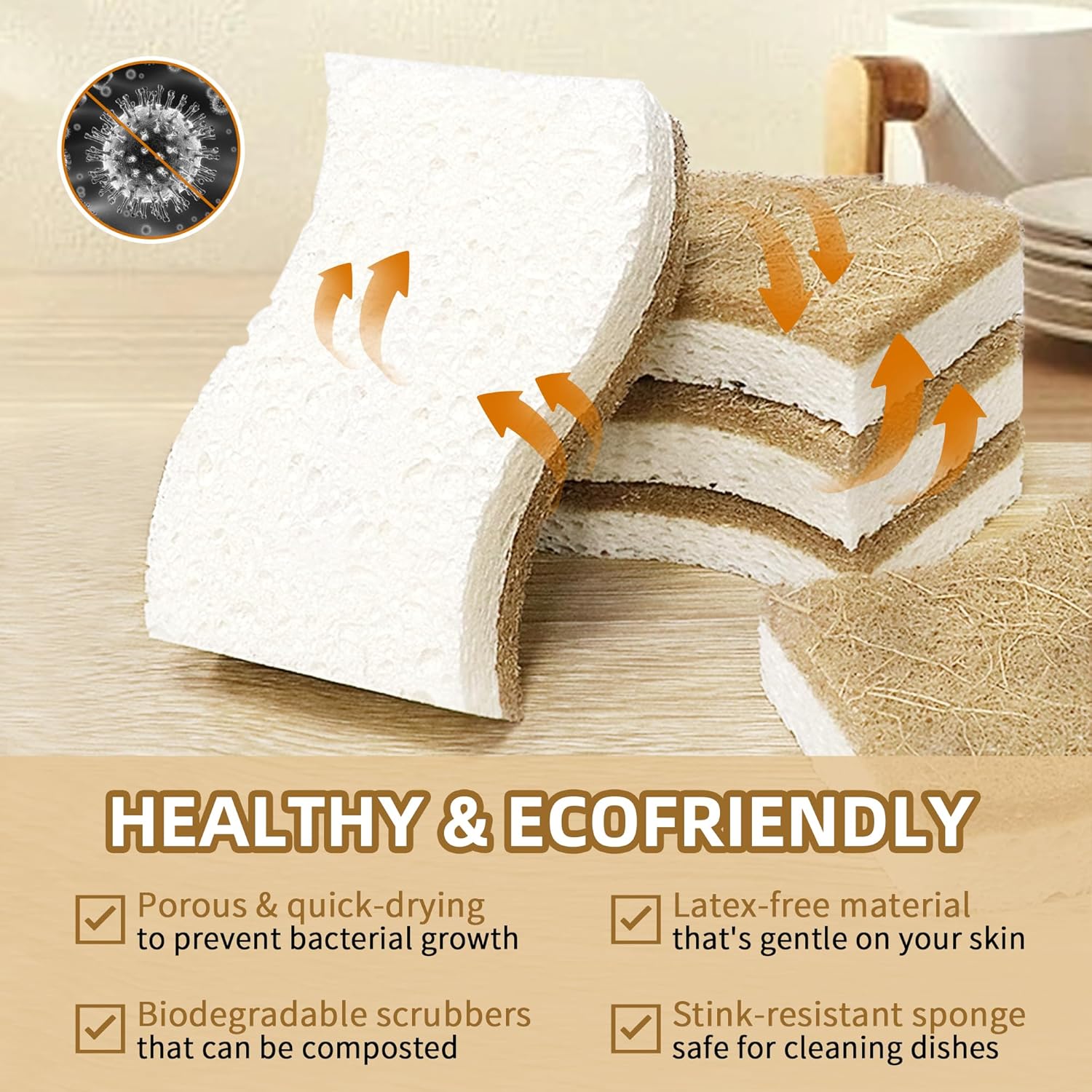 12 Pack Non Scratch S-Shaped Natural Kitchen Sponges: Infographics