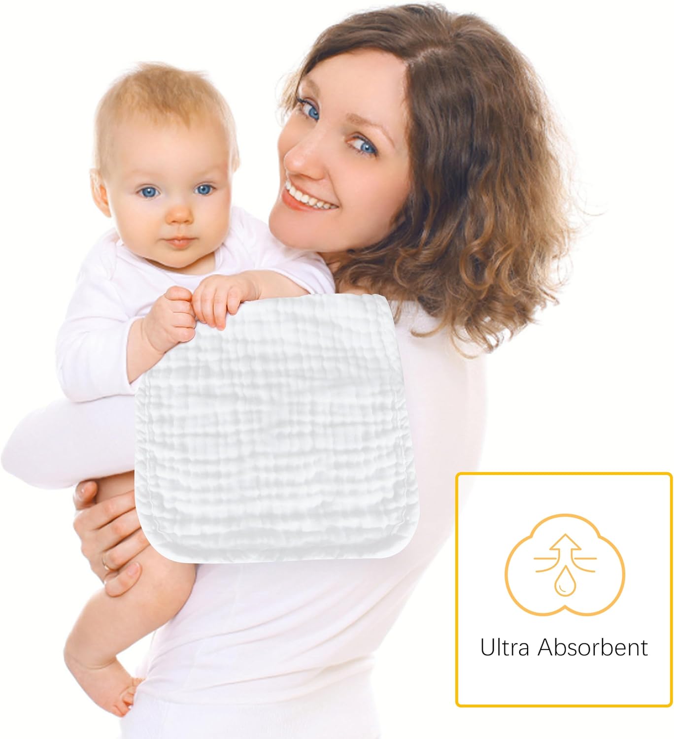 Highlights the product's ultra absorbent feature to reassure parents about its effectiveness in managing baby messes.