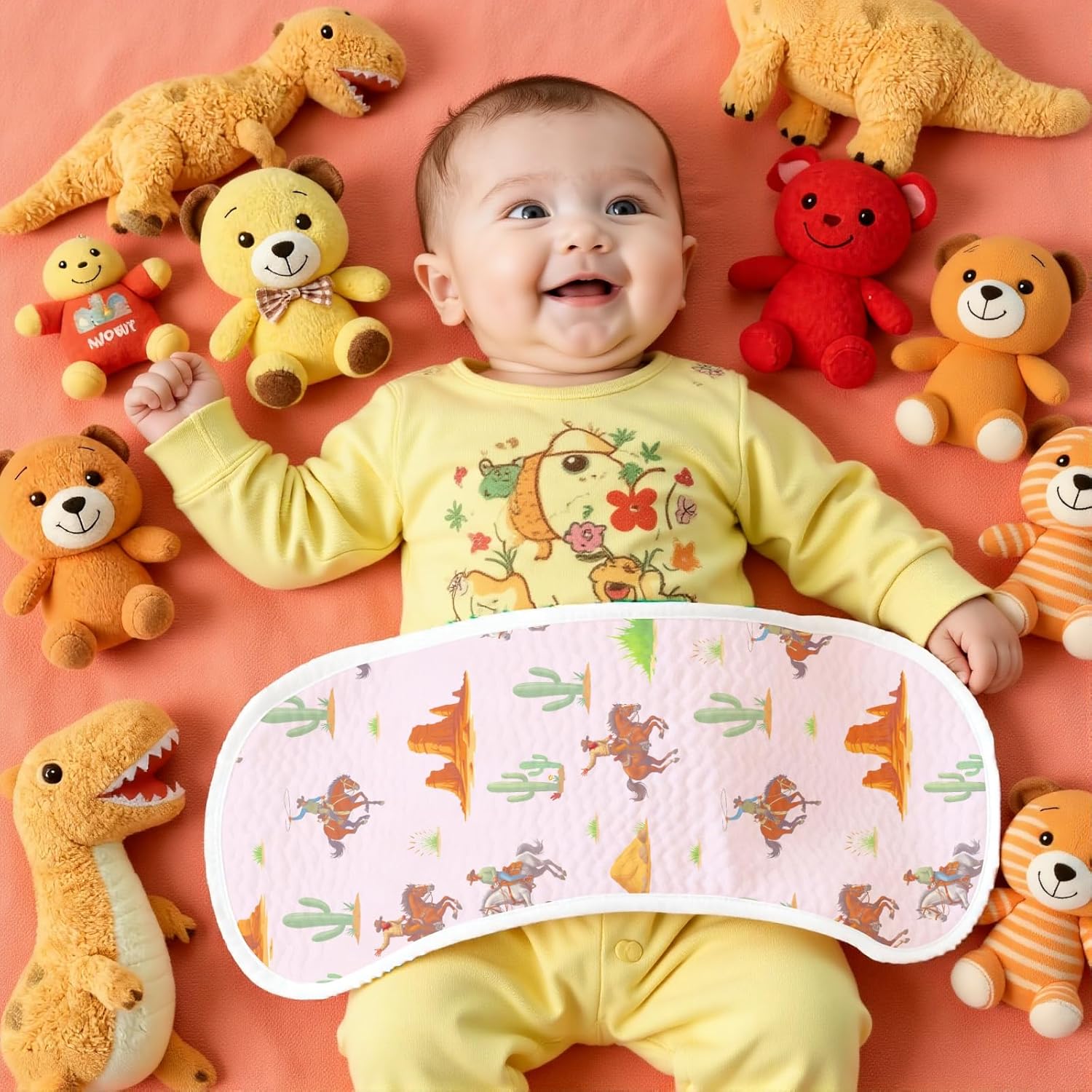 Shows the product in use with a happy baby, demonstrating its suitability and appeal for infants.