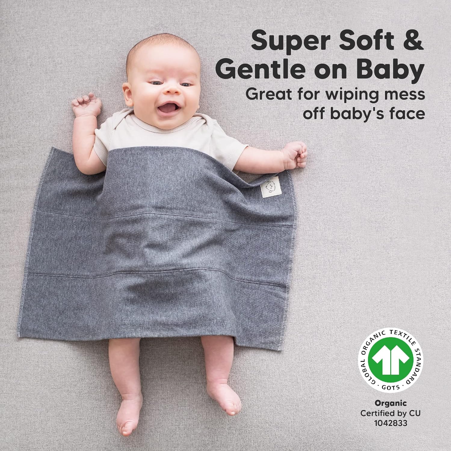Emphasizes the product's softness and gentleness, specifically for use on a baby's delicate skin.