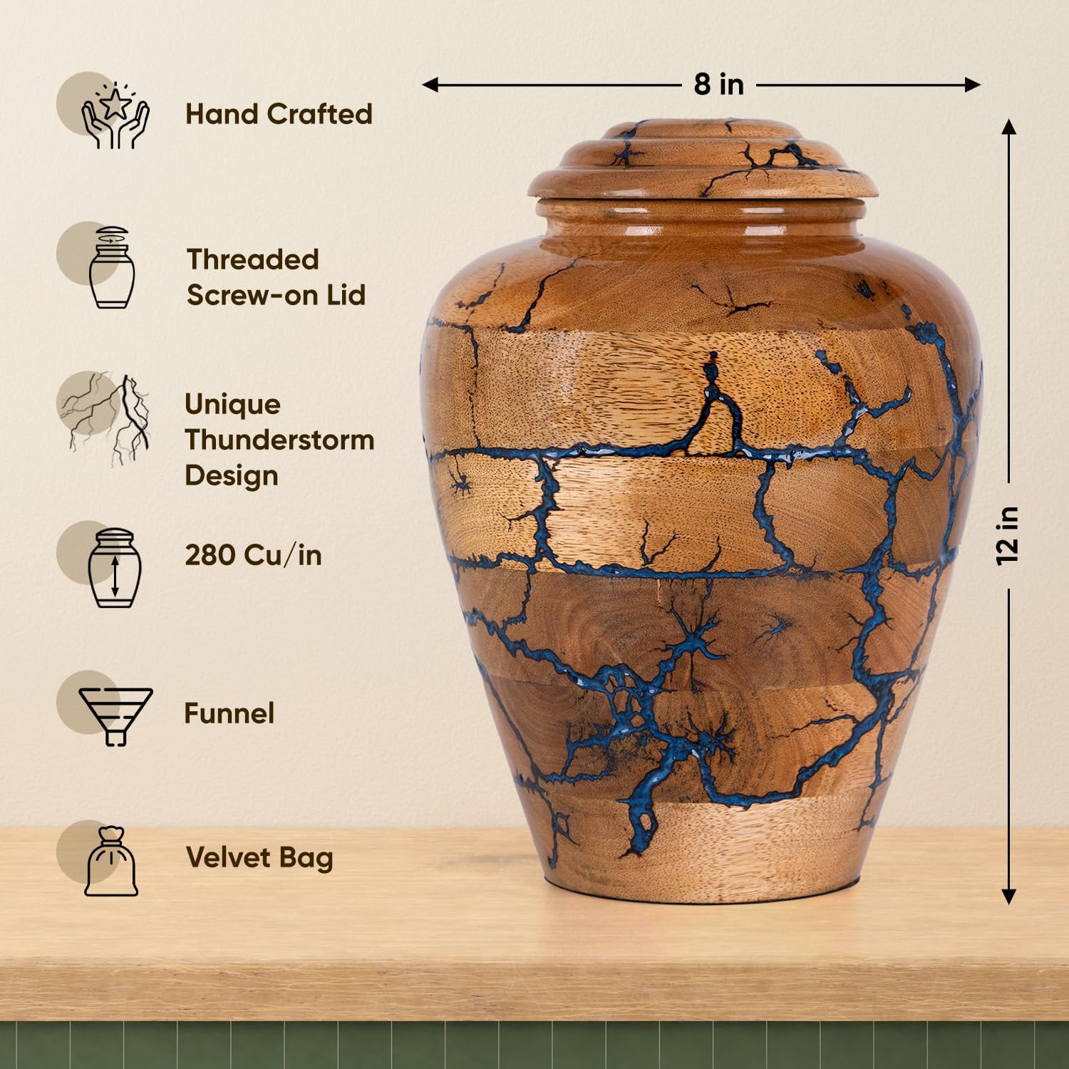 Wooden Cremation Urns for Human Ashes Adult Male 280 Cubic Inches: Infographics