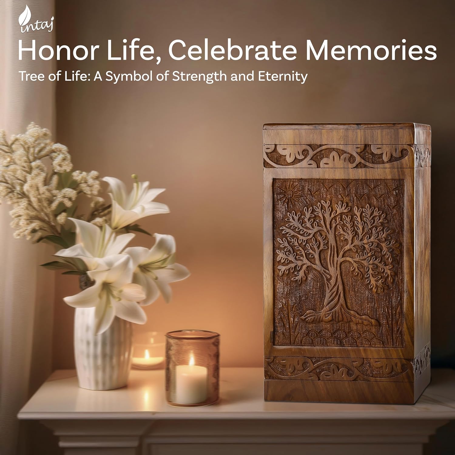 Communicates the brand's focus on honoring life and celebrating memories through a symbolic Tree of Life product.