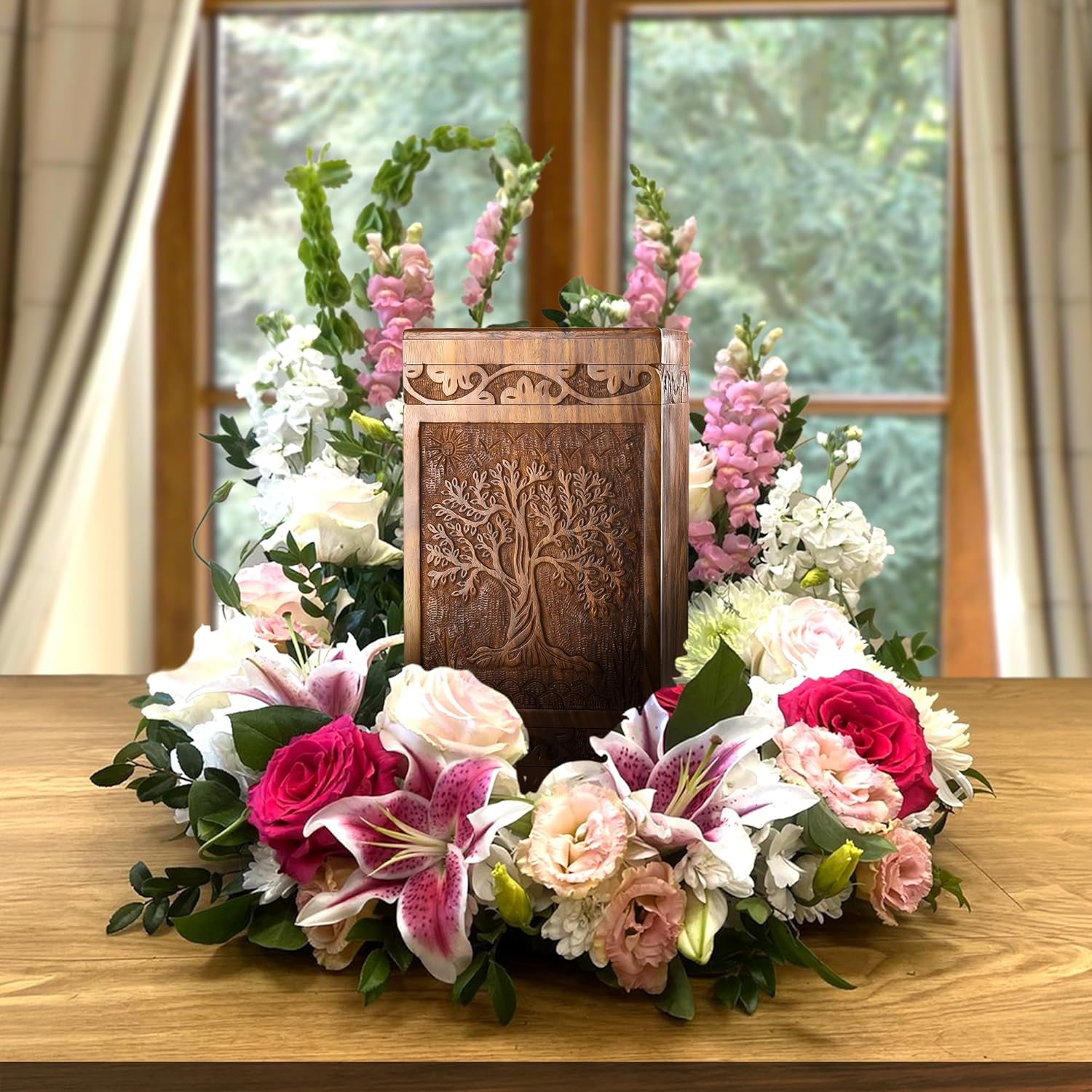 Shows the product in a real-world context as part of a memorial or remembrance display, evoking emotional connection and demonstrating respectful use.