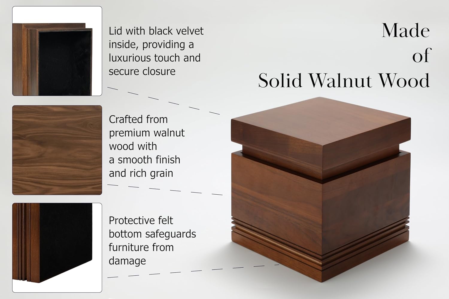 Highlights the product's high-quality construction and thoughtful design features to convey luxury and durability.