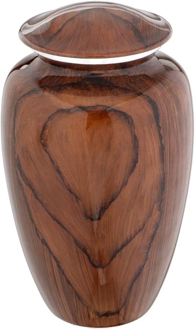 Showcases the unique wood grain pattern of the urn, emphasizing its natural beauty and craftsmanship.