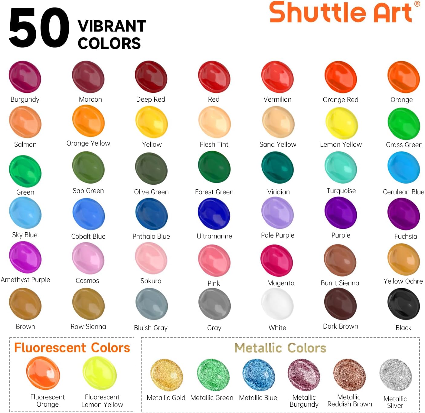 Showcases the wide range of 50 vibrant colors available in the product line to appeal to customers looking for diverse color options.