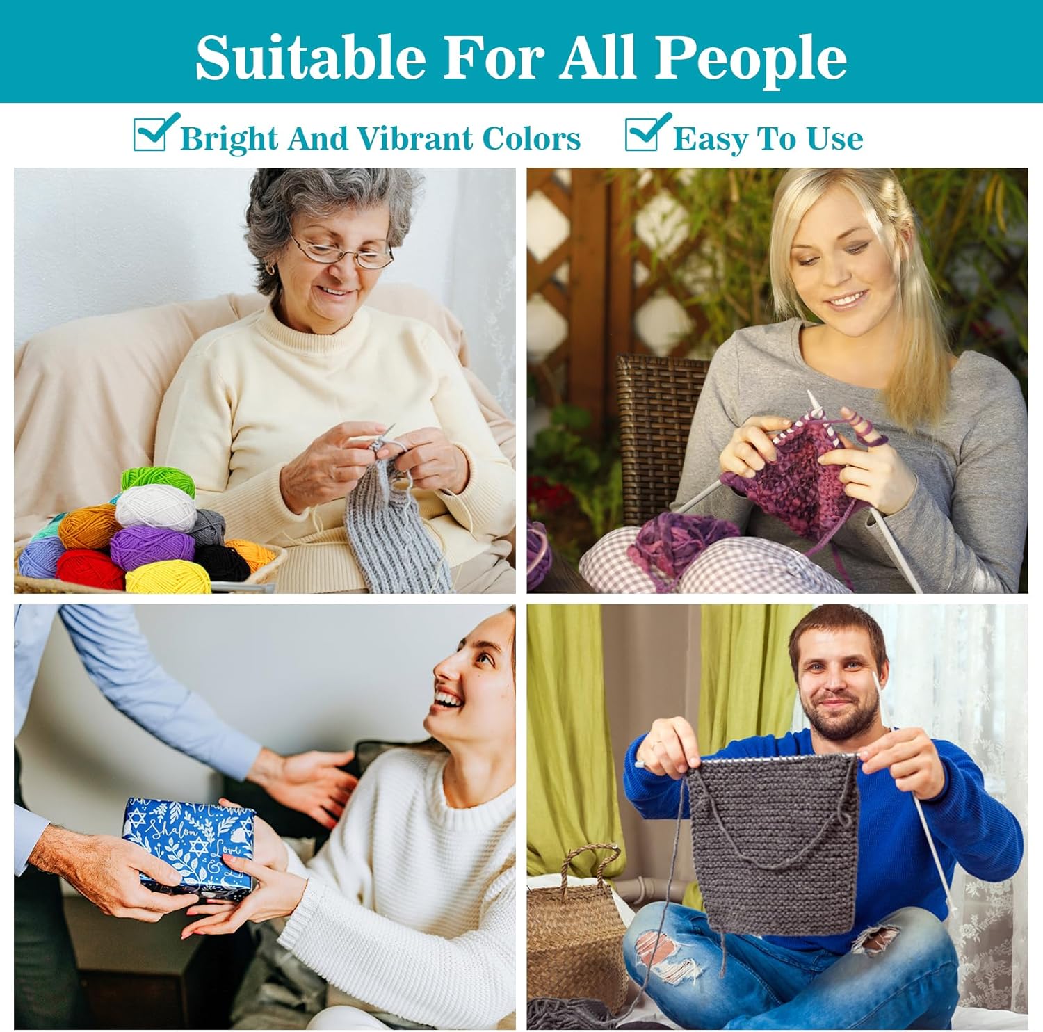 Demonstrates that the product (likely knitting or crafting supplies) is suitable for people of all ages and skill levels, emphasizing its broad appeal and simplicity.