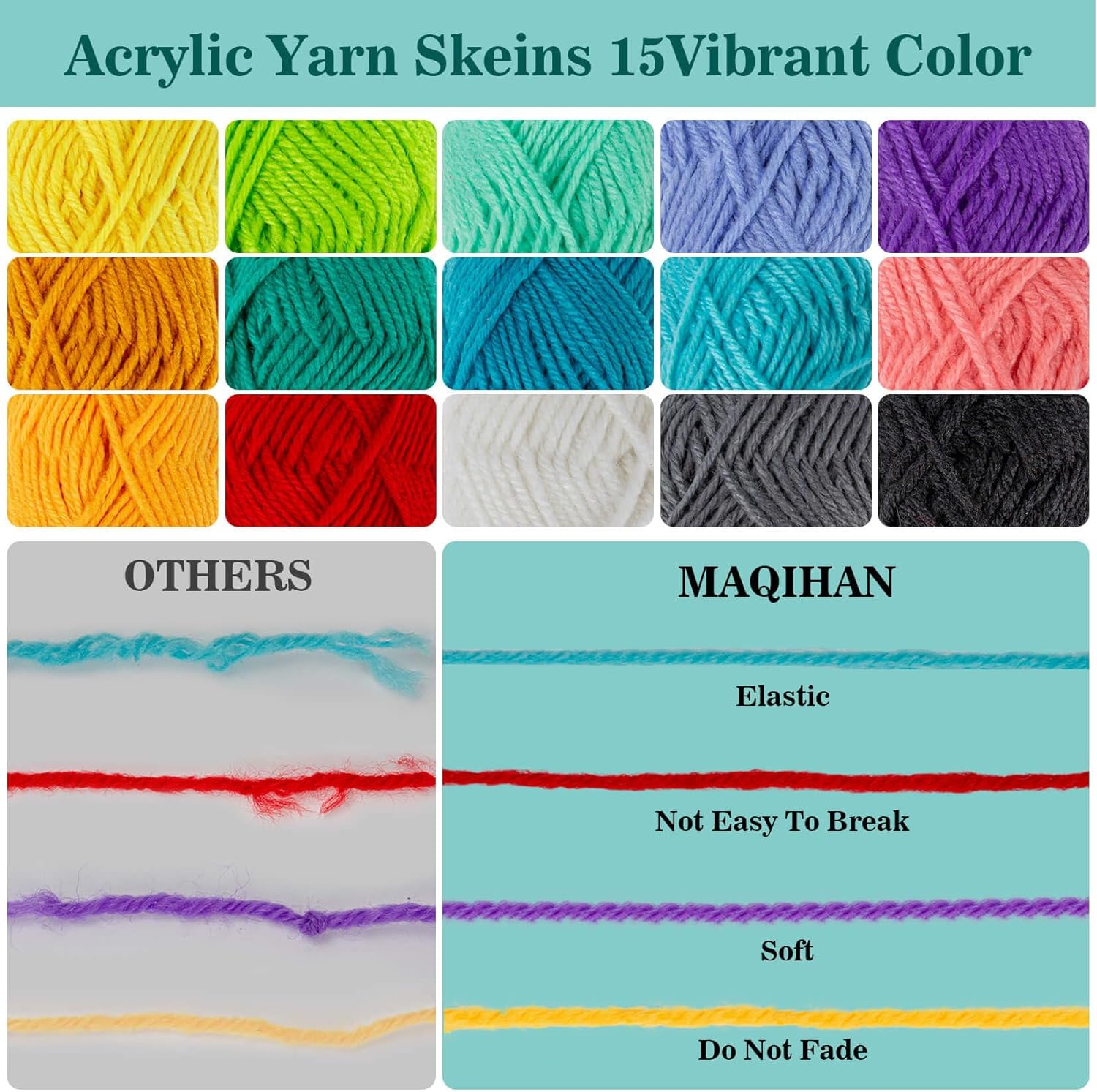 Showcases the wide range of vibrant colors available and highlights the superior qualities of the Maqihan yarn compared to others. Directly compares Maqihan yarn to other brands, emphasizing its…
