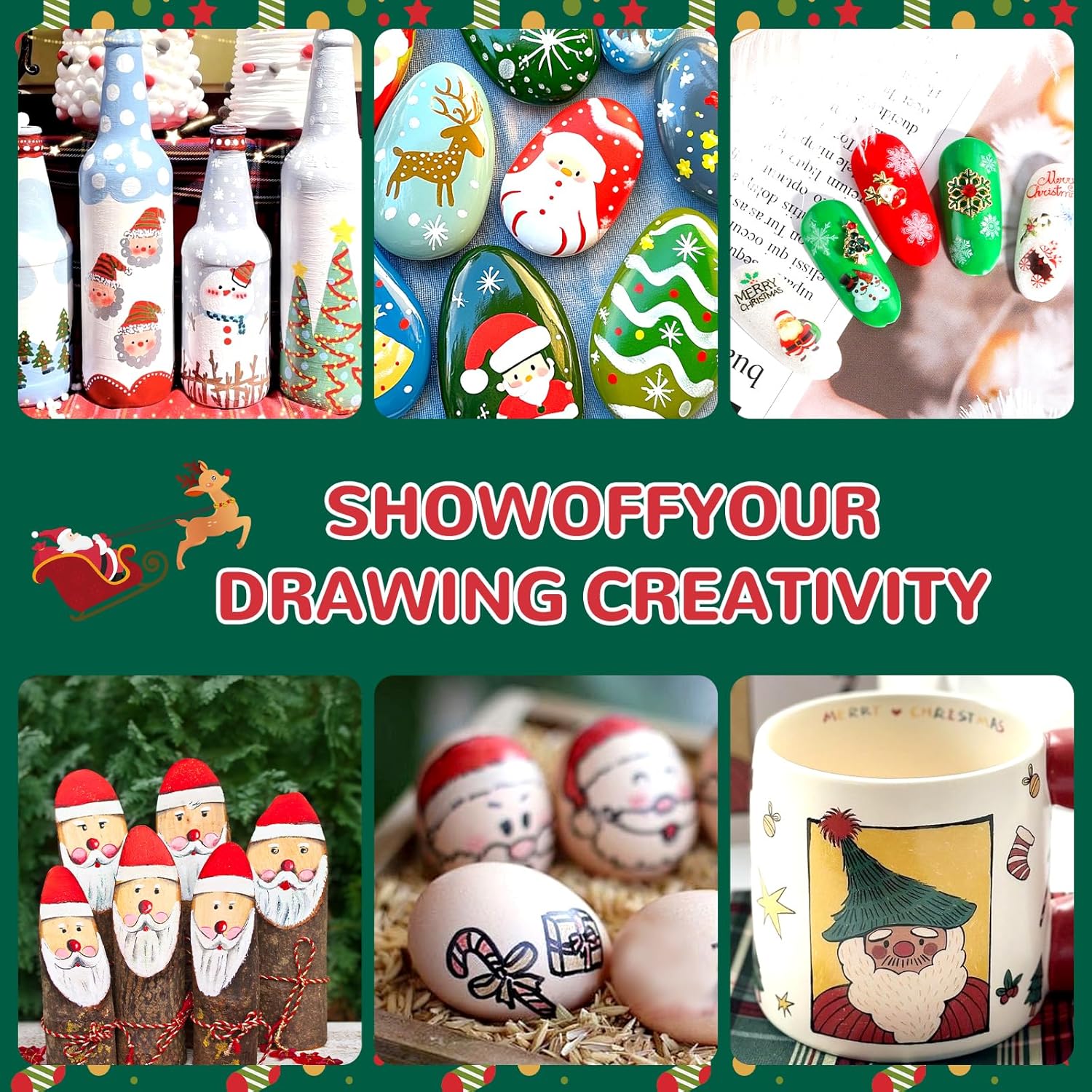 Showcases various Christmas-themed craft ideas to inspire creative holiday decorating and gift-making. Provides visual examples of different Christmas crafts to guide customers in creating their own…