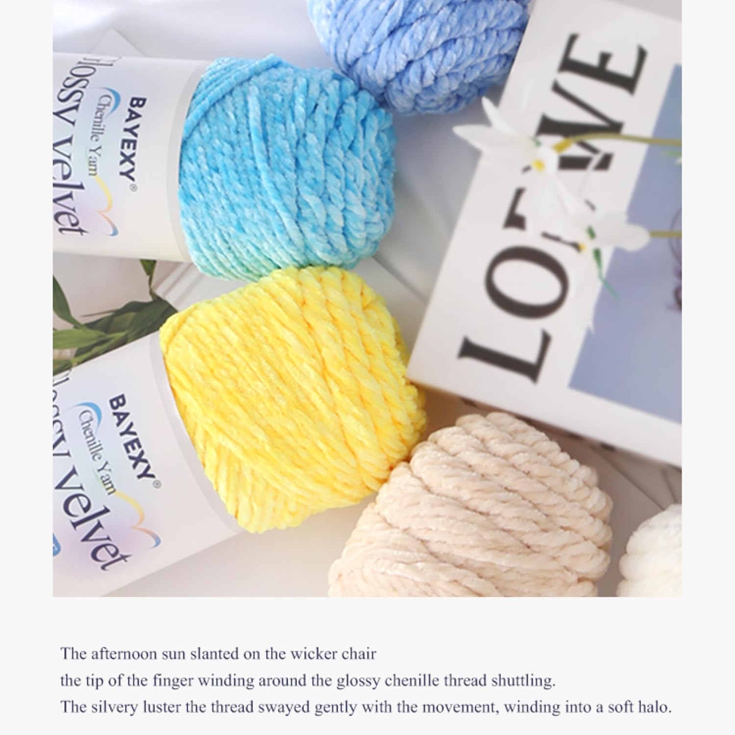 Showcases the variety of yarn colors available in the product line, helping customers visualize their options for crafting projects.