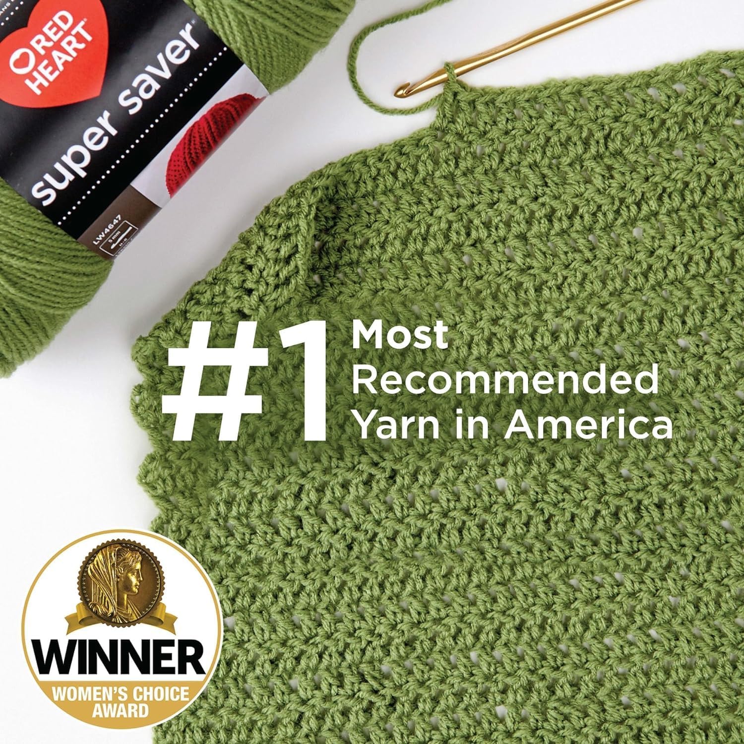 Highlights the product's status as the #1 most recommended yarn in America, building credibility and trust with potential buyers. Showcases the Women's Choice Award win to further establish the…