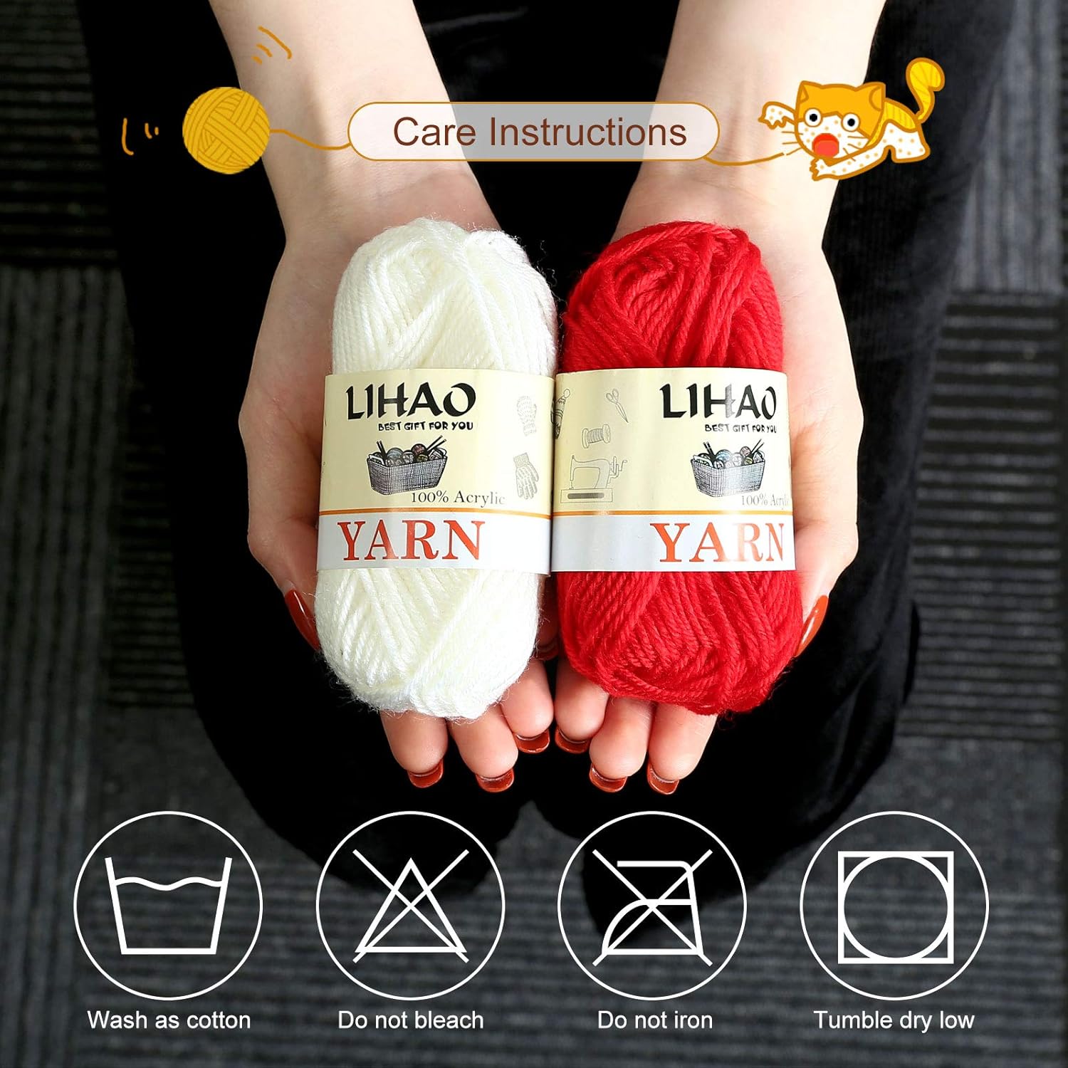 Provides clear instructions on how to properly care for the yarn product, ensuring customers know how to maintain its quality.