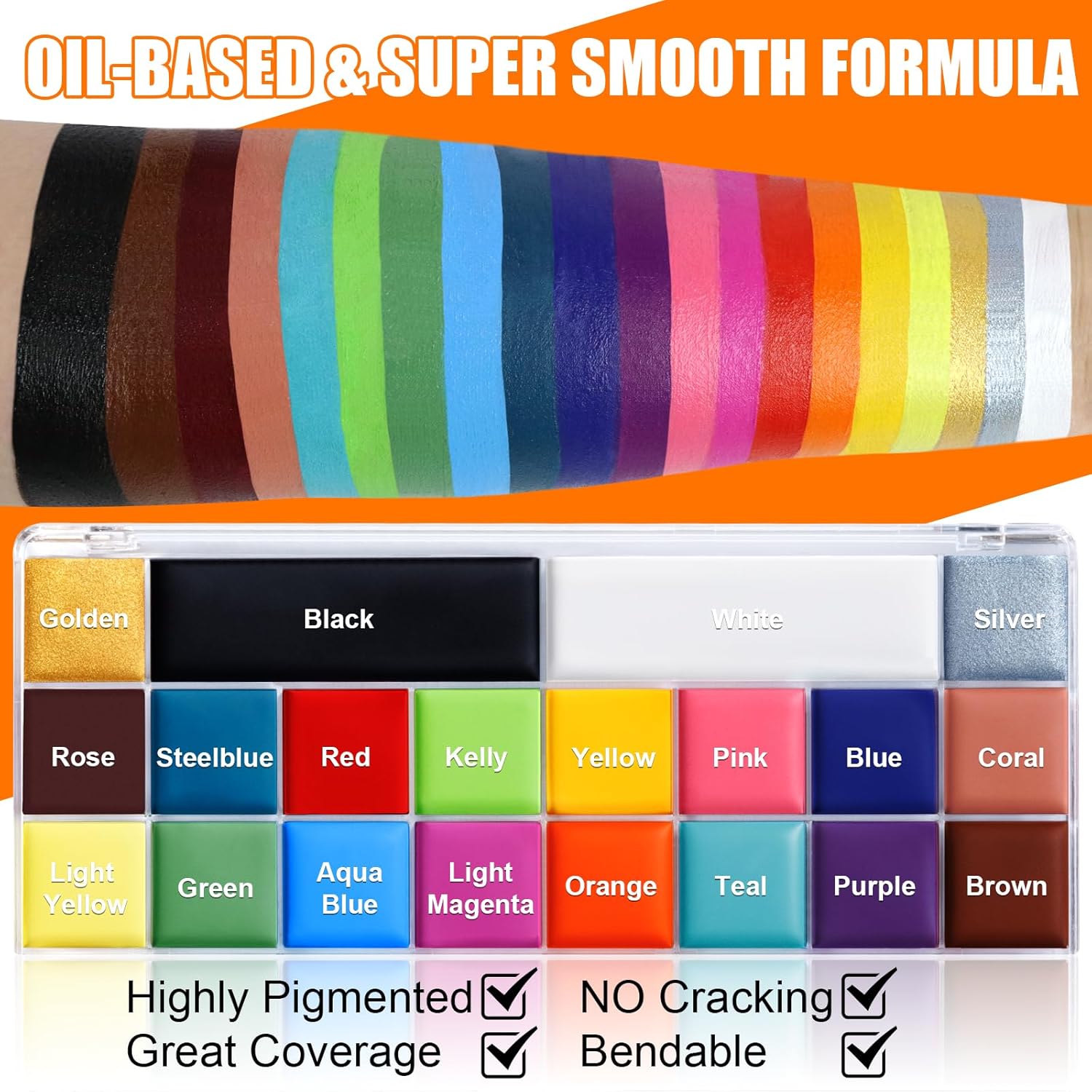 Showcases the product's smooth application and wide range of vibrant colors to appeal to artists and crafters.