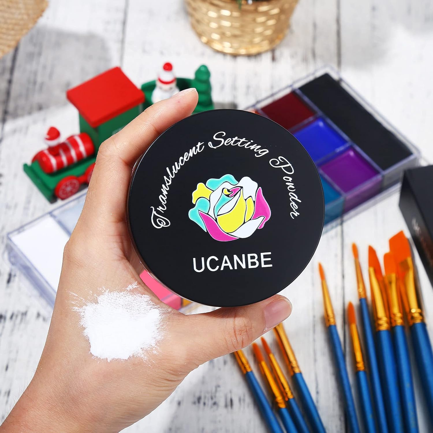 Showcases a holiday-themed makeup product to appeal to customers looking for seasonal beauty items.