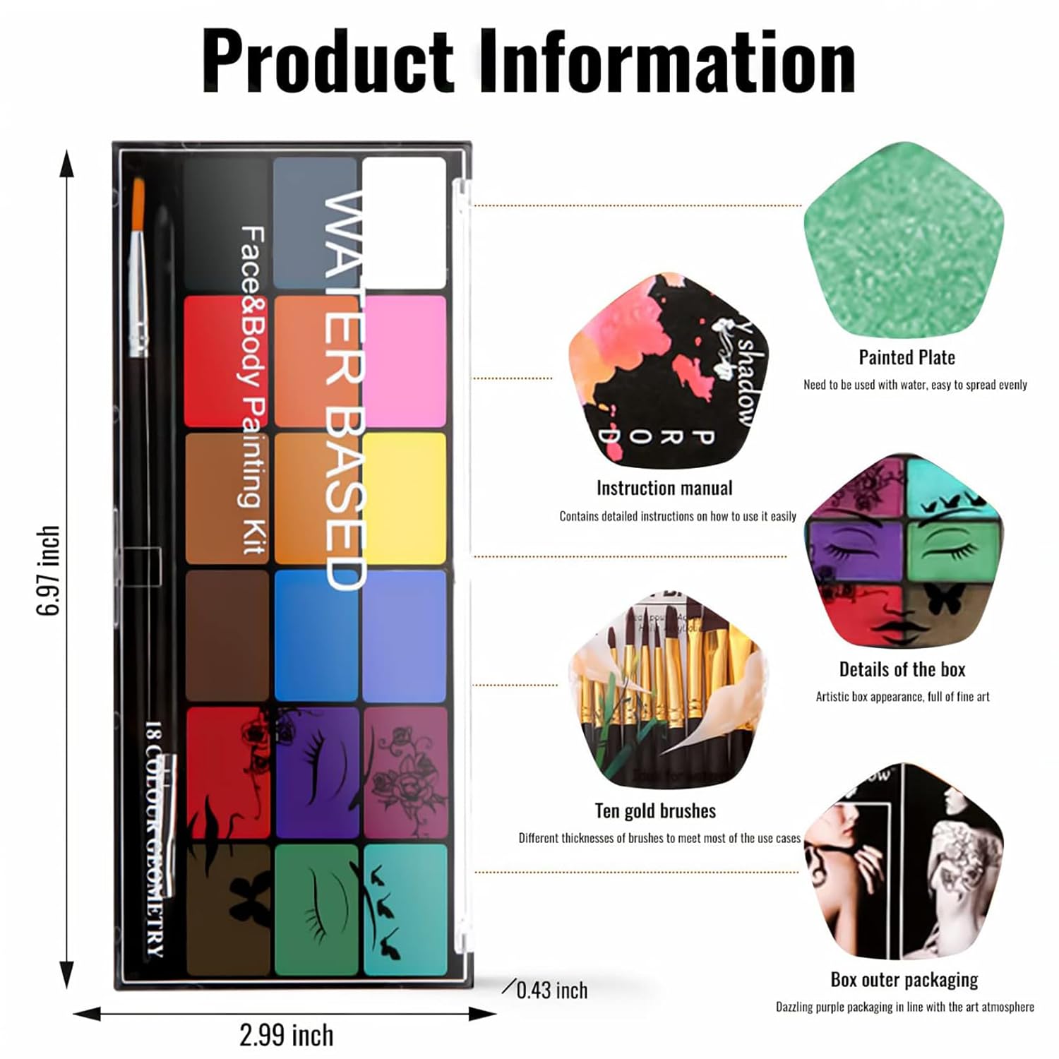 Face Painting Kit Non-toxic Body Paint Washable 18 Colors Facepaint Makeup Kit for…: Infographics