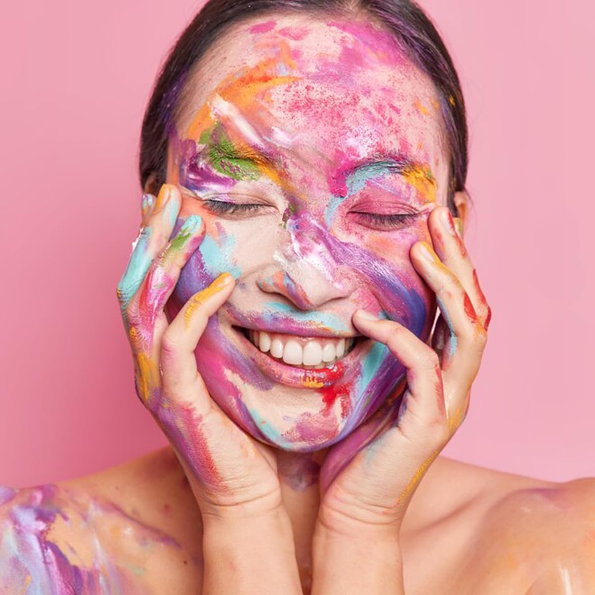 Showcases the product's ability to create bright, colorful makeup or face paint effects.