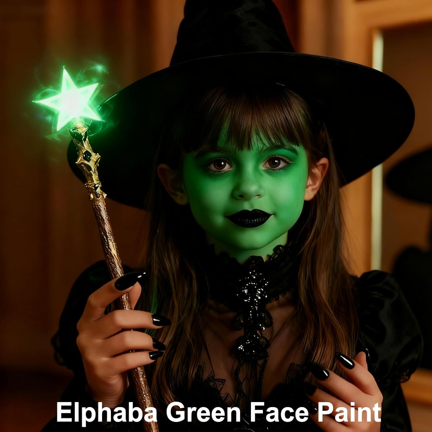 Showcases the product's effectiveness for Halloween costume makeup, demonstrating the vibrant green color and coverage on a child's face. Highlights the product's ability to create a striking, even…