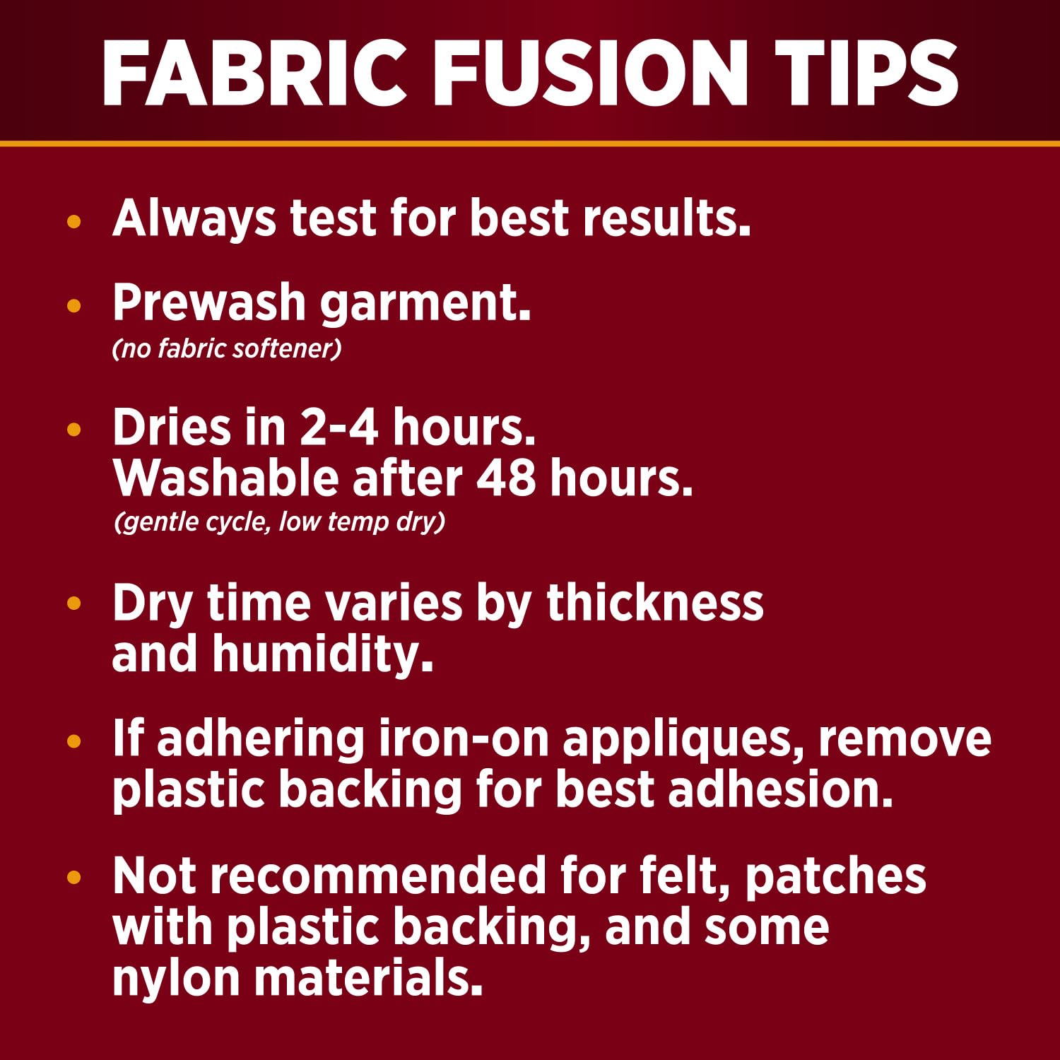 Provides step-by-step instructions on how to properly use and care for fabric fusion products, ensuring best results and longevity of the application.