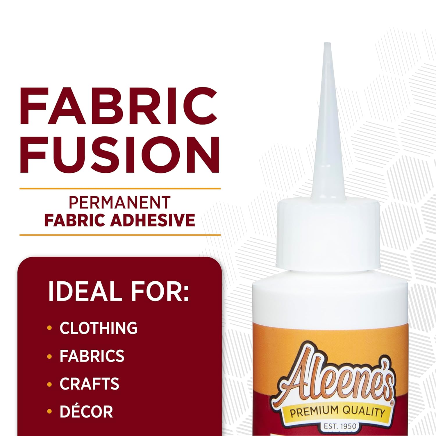Highlights the product's key feature as a permanent fabric adhesive, emphasizing its versatility for various applications.